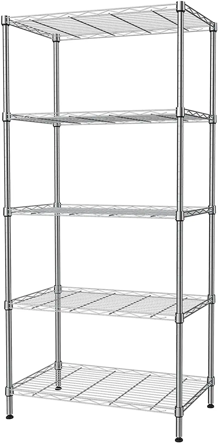 5-Shelf Storage Shelves Heavy Duty 5 Tiers Standing Shelving Units Adjustable Metal Organizer Wire Rack. Chrome