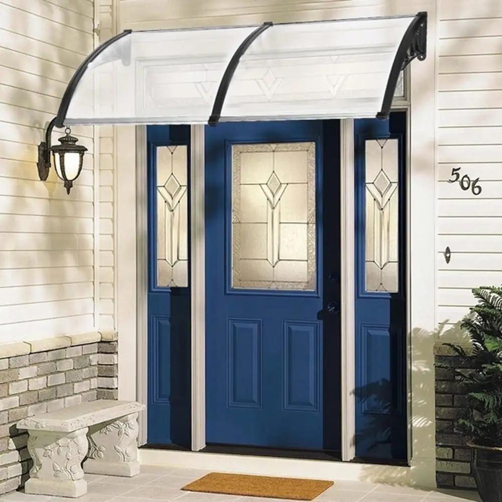 Front Door Awnings.79L x 38W DFITO Window Awning. Modern Polycarbonate Canopy Awning. Rain Snow Sun Protection Awning For Doors/ Porches/ Terraces/ Windows.Transparent Board & Black Bracket. GJ69