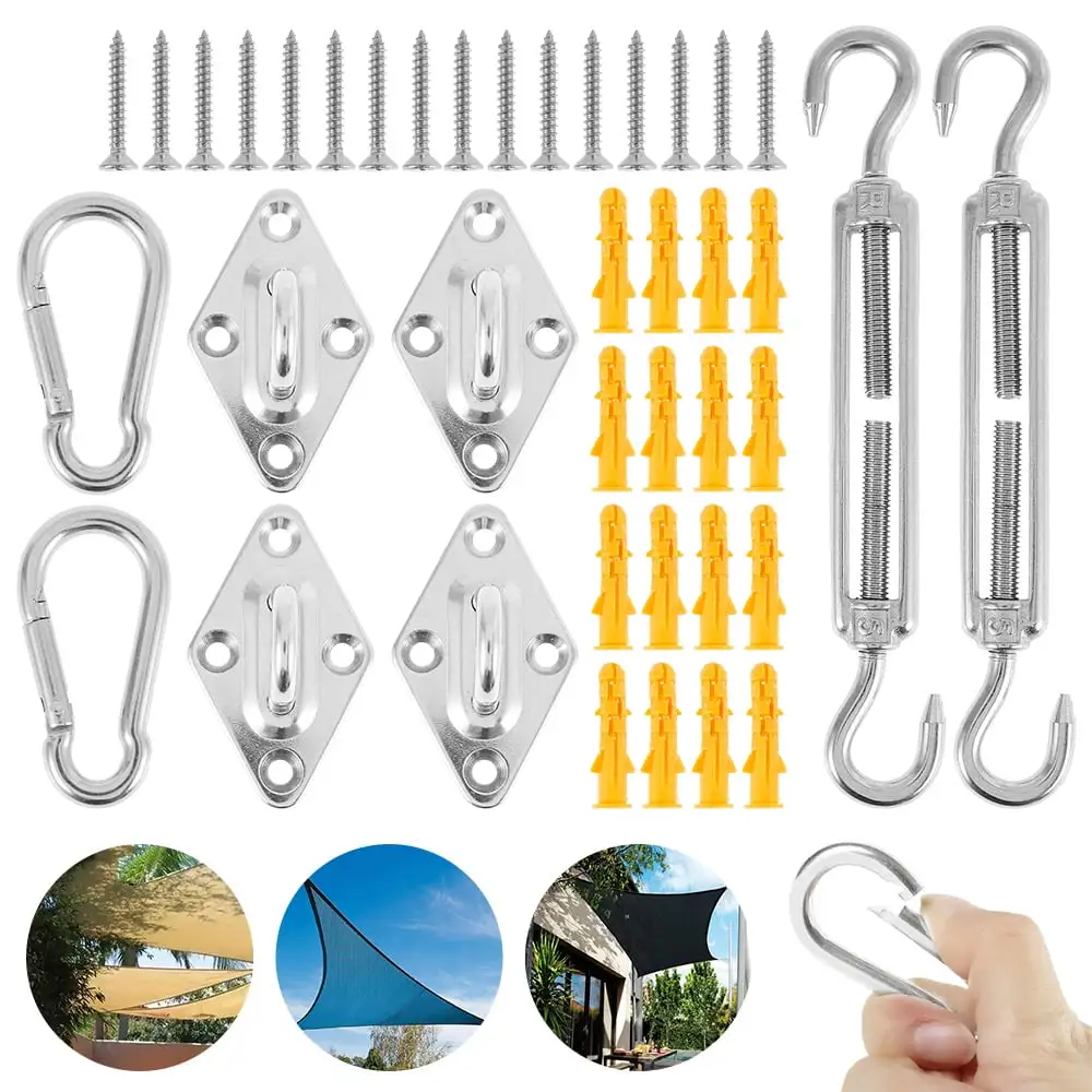 ODOMY Sun Shade Sail Fixing Kit. Stainless Steel Garden Sail Canopy Sun Shade Sail Fixing Hardware Accessories Kit for Rectangle and Square Sun Shade Sail Installation