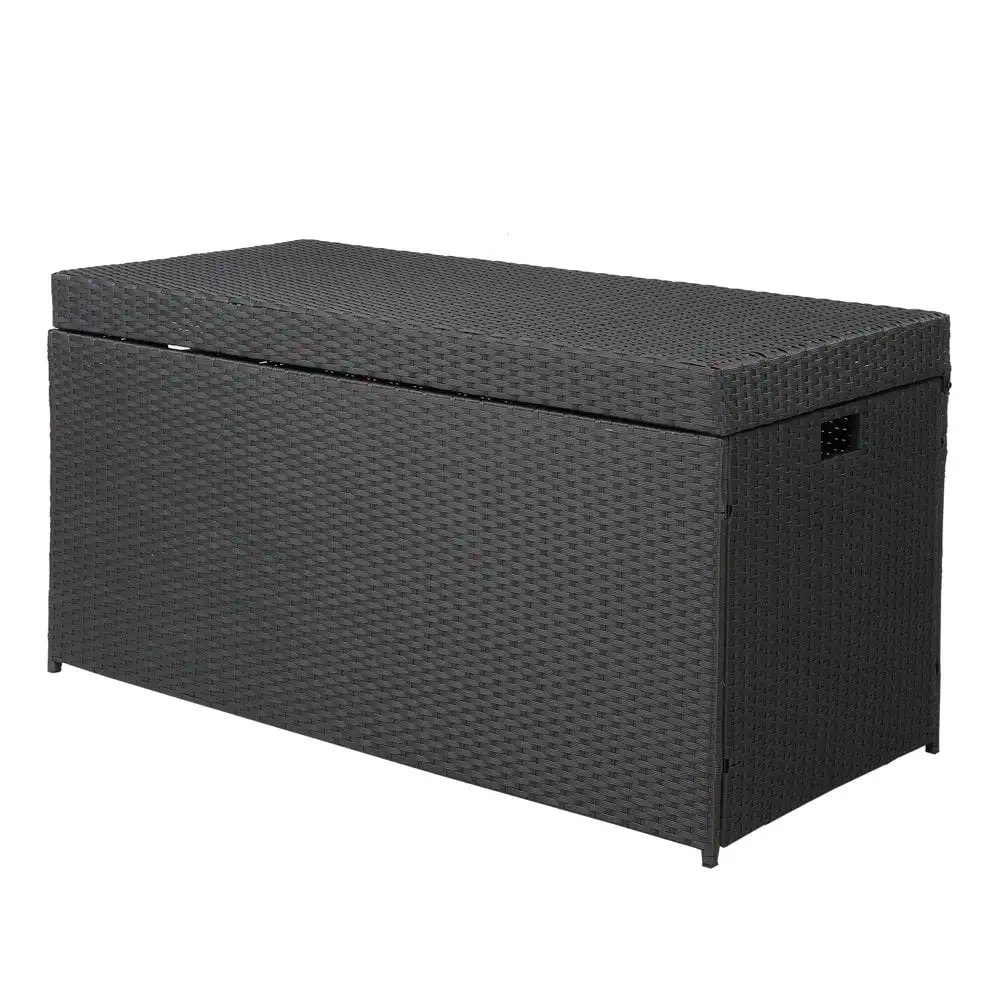 GZXS 132 Gallon Deck Storage Box Deck Box Outdoor Storage Box Indoor Wicker Storage Bin Patio Storage Box for Patio Furniture Cushions Toys Garden Tools Pool Accessories. Black