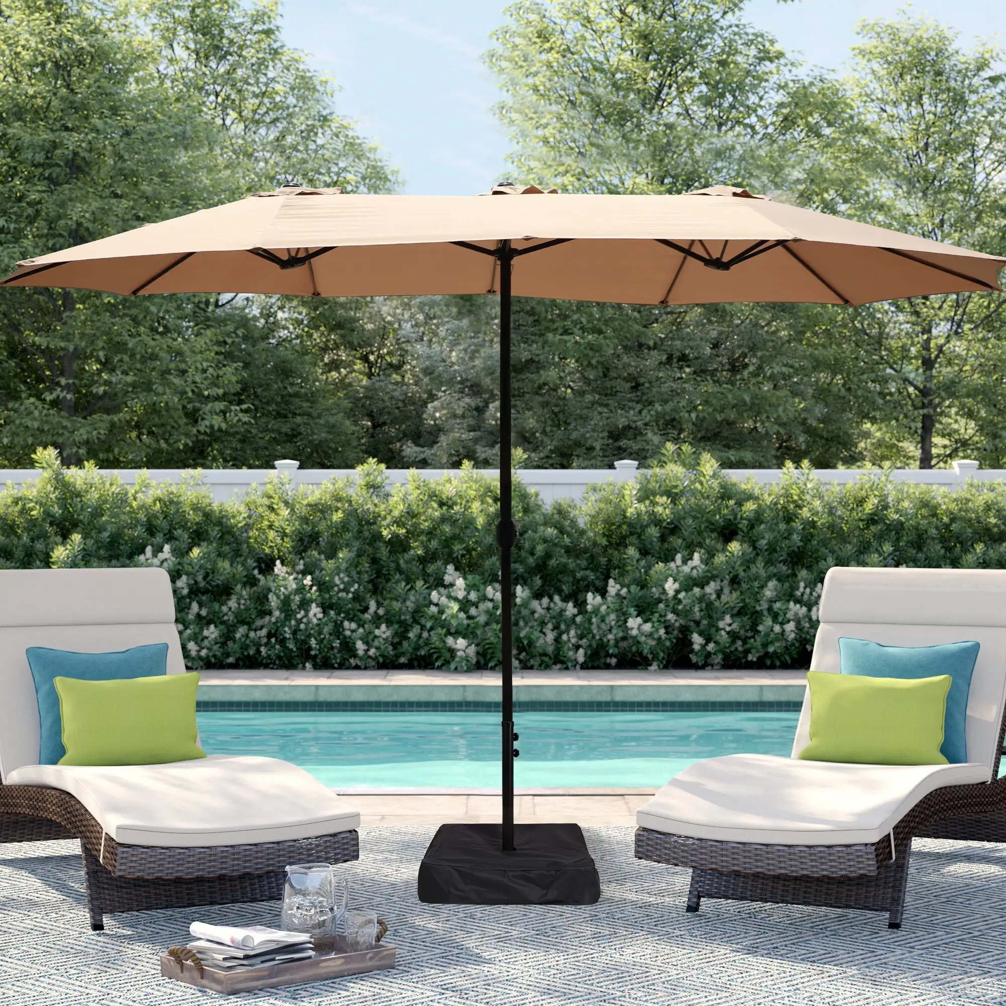 PAOLFOX 15 FT Patio Rectangular Market Umbrella with Base. Beige