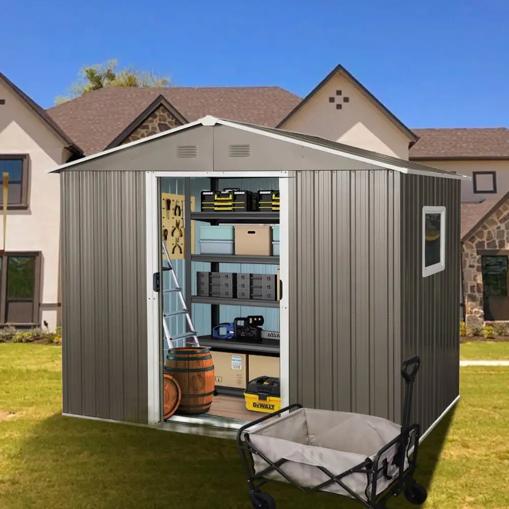 8ft x 6ft Outdoor Metal Storage Shed with Window Grey