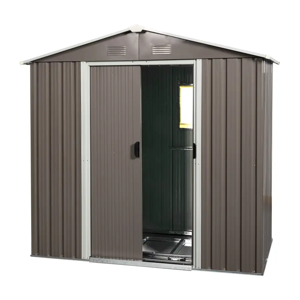 8x4Ft Outdoor Metal Storage Shed with Window and Door. Aluminum Frame Storing Tools Metal Shed