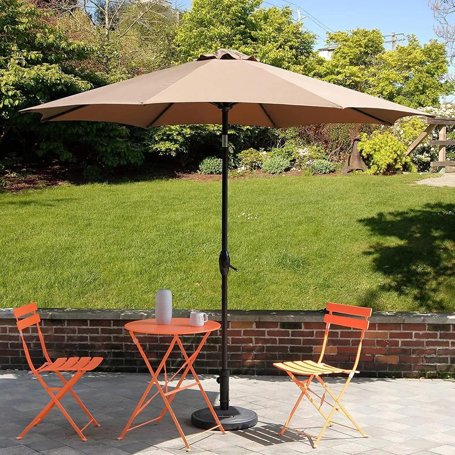 9 Ft Outdoor Patio Tilt Market Enhanced Aluminum Umbrella 8 Ribs. 6 Colors / Patterns Available Coffee