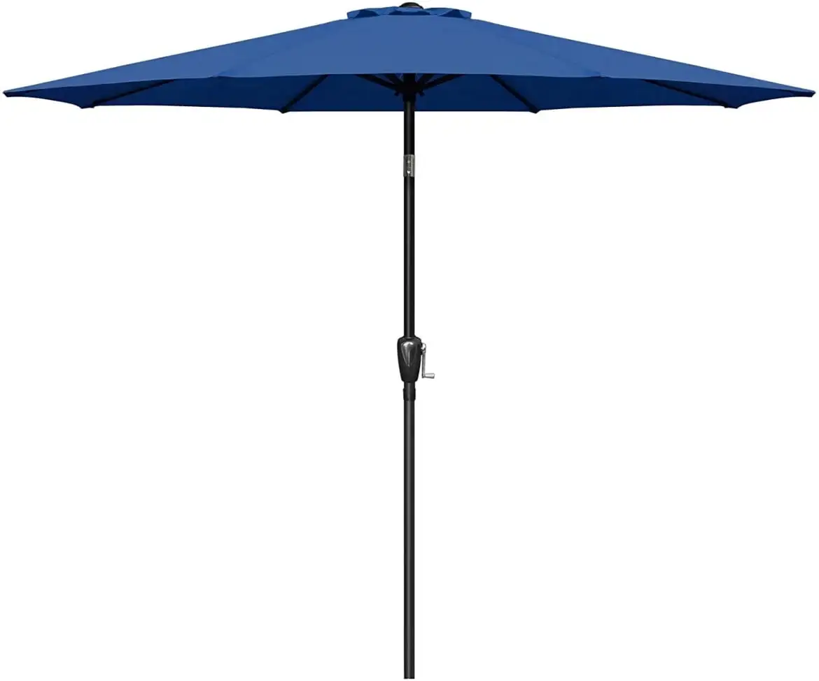 9 Ft Patio Outdoor Table Market Yard Umbrella with Push Button Tilt And Crank. Sun Shade Umbrella With 8 Sturdy Ribs for Garden. Deck. Backyard. Pool. Blue