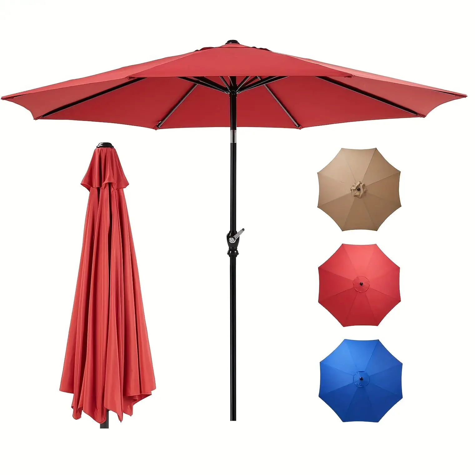 9' Outdoor Patio Umbrella. Outdoor Table Umbrella with 8 Sturdy Ribs. Market Yard Umbrella with Push Button Tilt and Crank