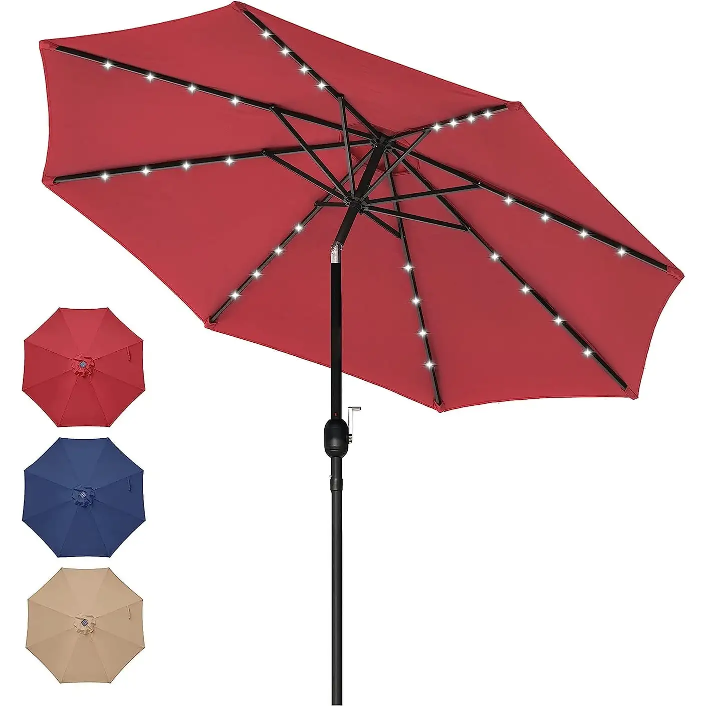 9 Solar Umbrella 32 LED Lighted Patio Umbrella Red