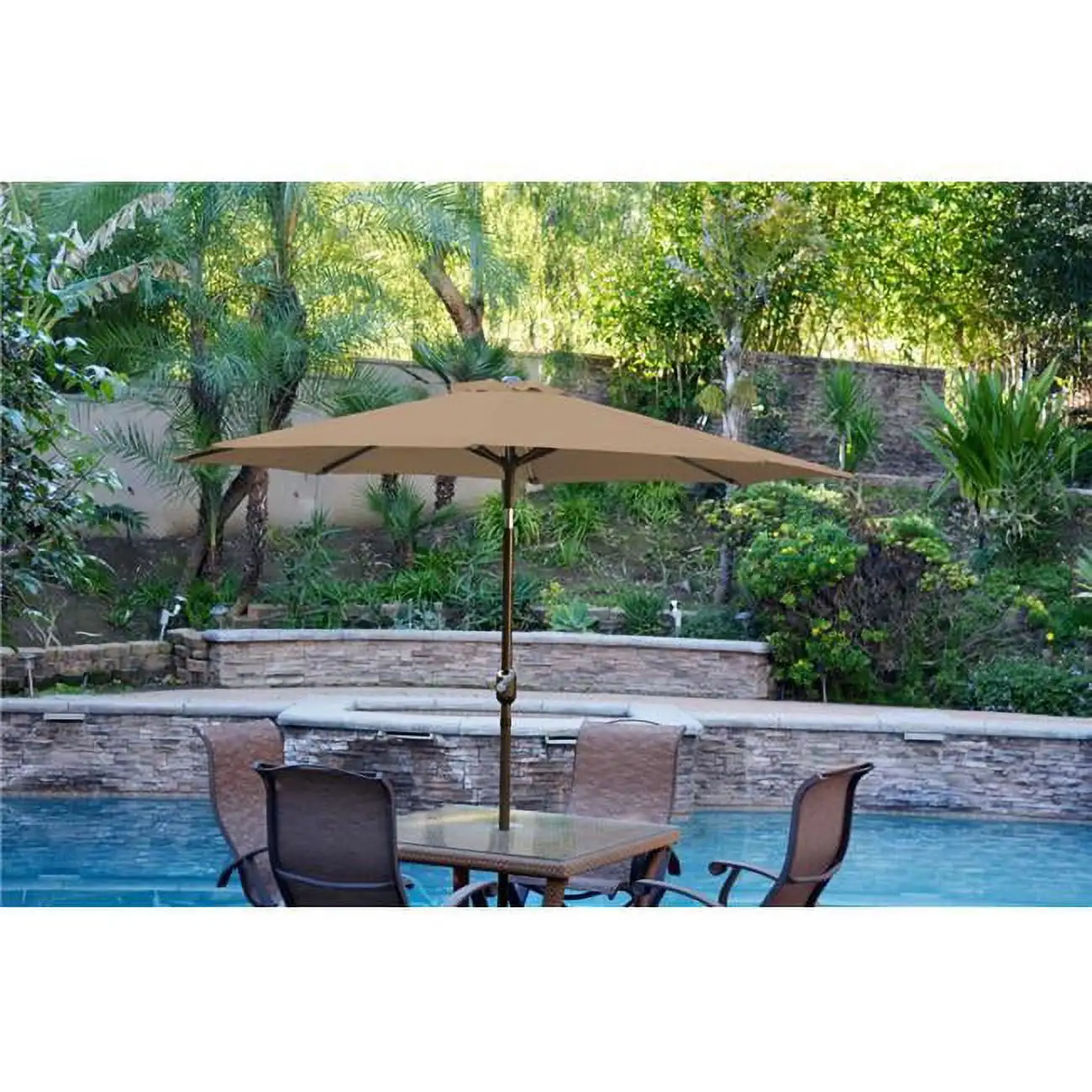 9 ft. Aluminum Patio Market Umbrella Tilt with Crank - Brown Fabric & Champagne Pole