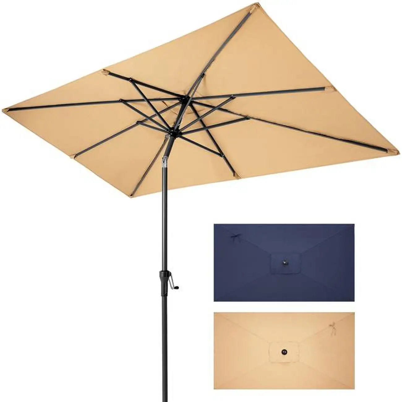 9 ft. Polyester Rectangular Tilt Market Patio Umbrella. Tan