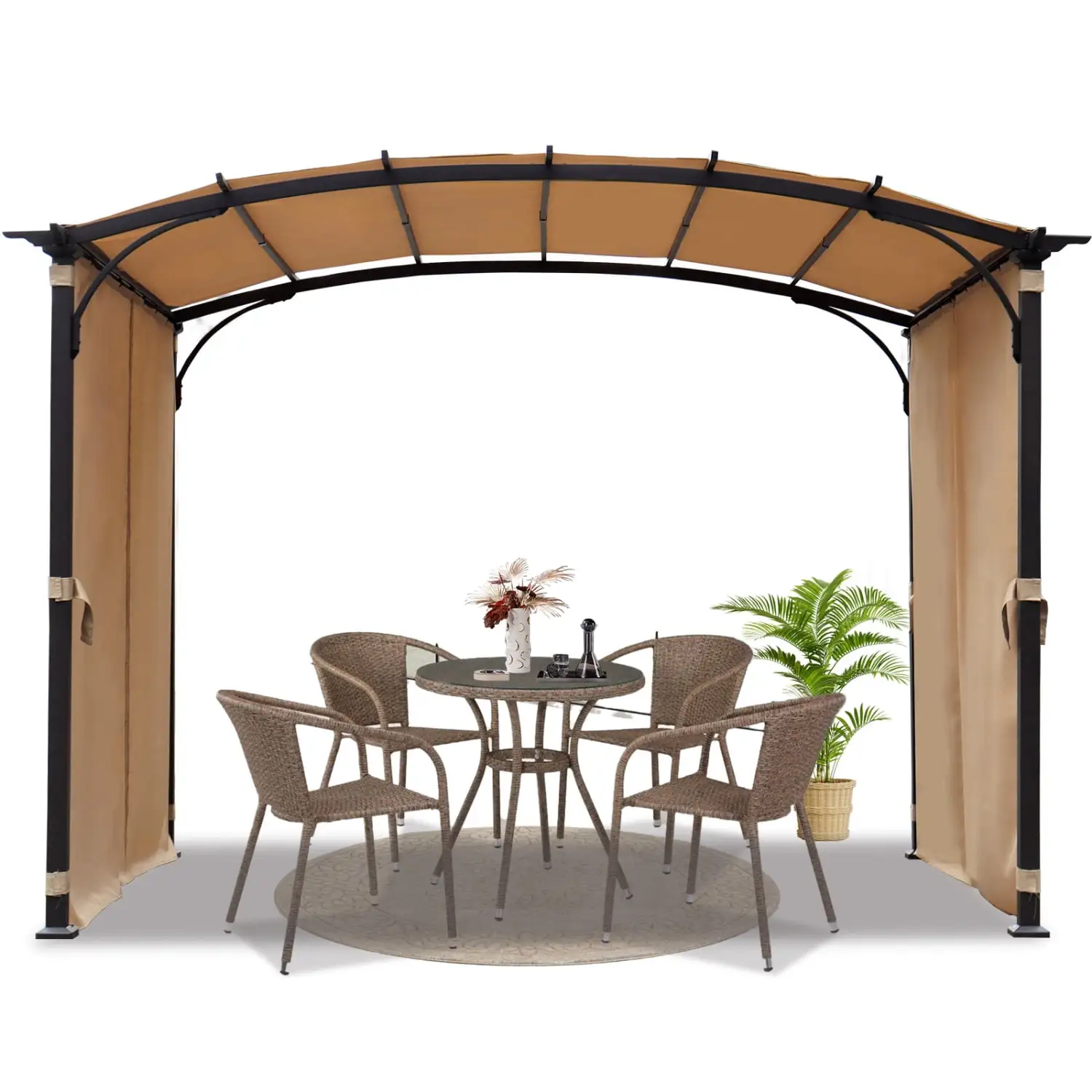 9 x 11ft Gorgeous Arched Steel Frame Grape Gazebo - Waterproof Sun Shade Patio Pergola Shelter Awning - Ideal Addition for Your Garden Backyard Oasis - Perfect for Outdoor Enjoyment