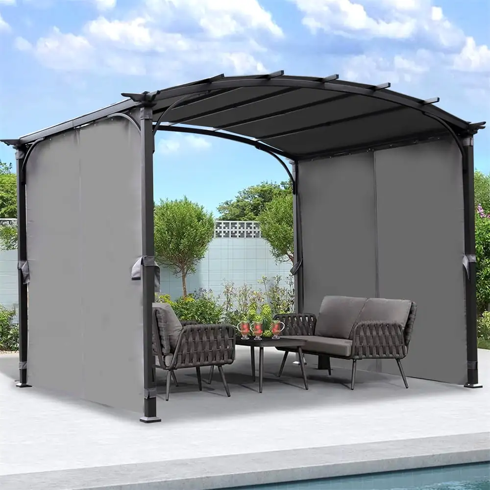 9 x 11ft Patio Pergola. Arched Gazebo with Waterproof Sun Shade Shelter and Awning Steel Frame Grape Gazebo. Outdoor Shelter for Garden Backyard