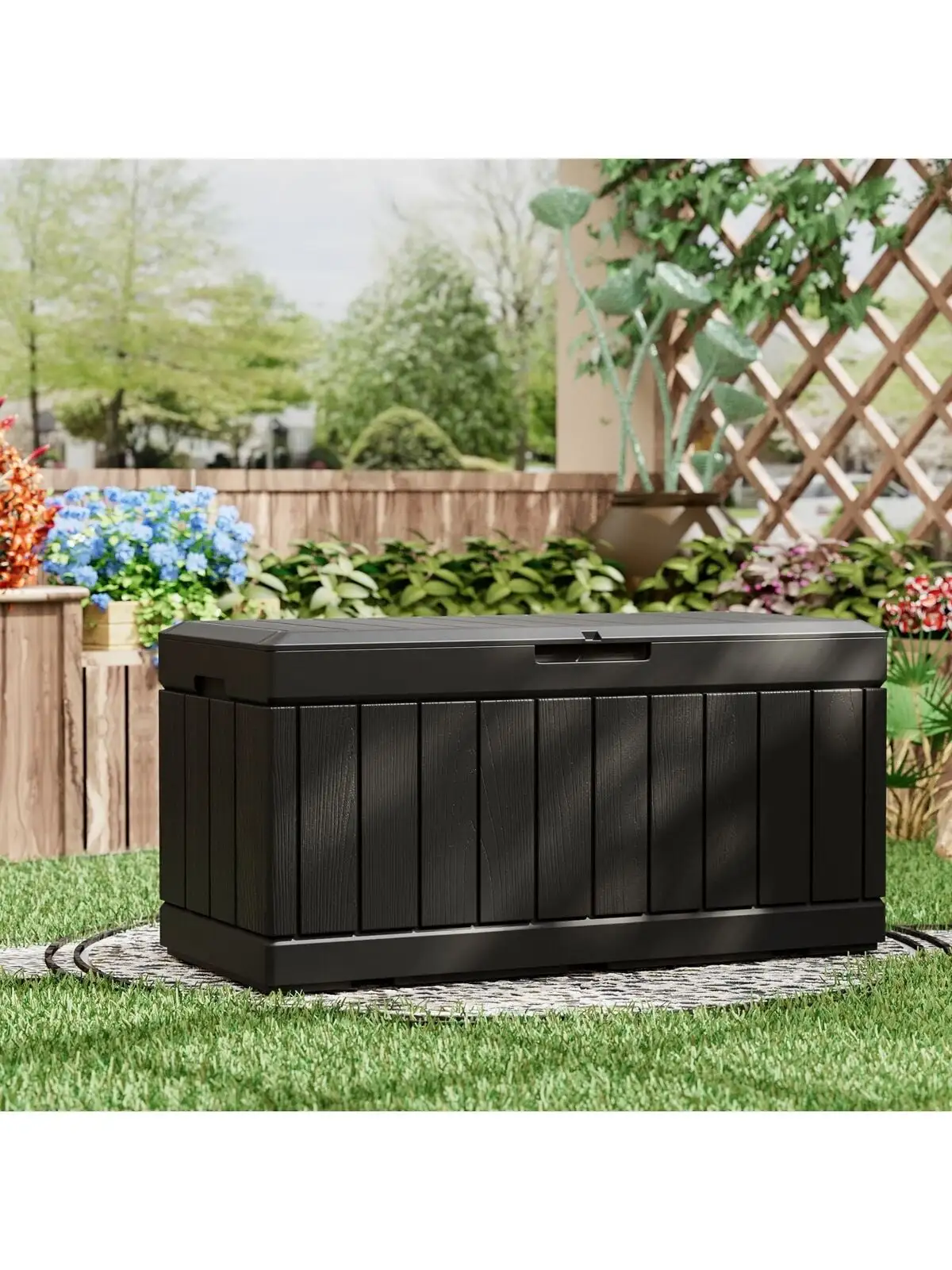 90 Gallon Deck Box Lockable Resin Outdoor Storage Box waterproof Container