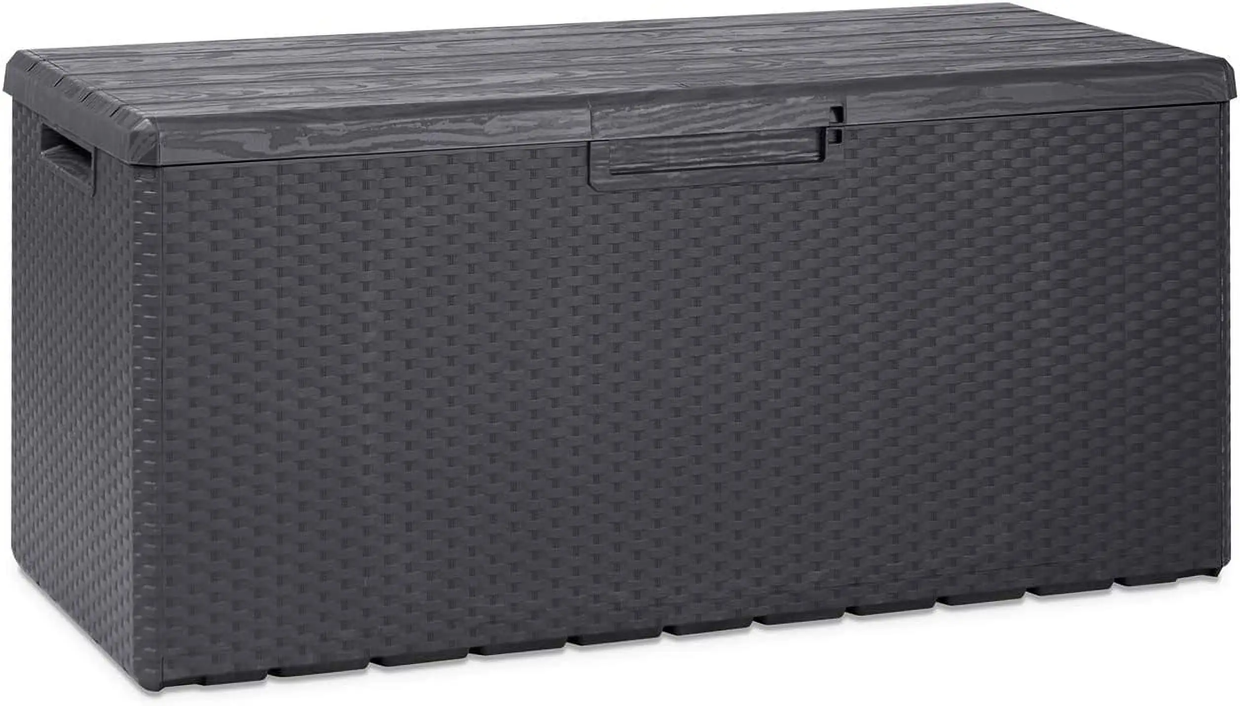 90 Gallon Plastic Outdoor Storage Backyard Deck Box. with Lockable Lid. Seat Weight Capacity 450 Pounds. Gray