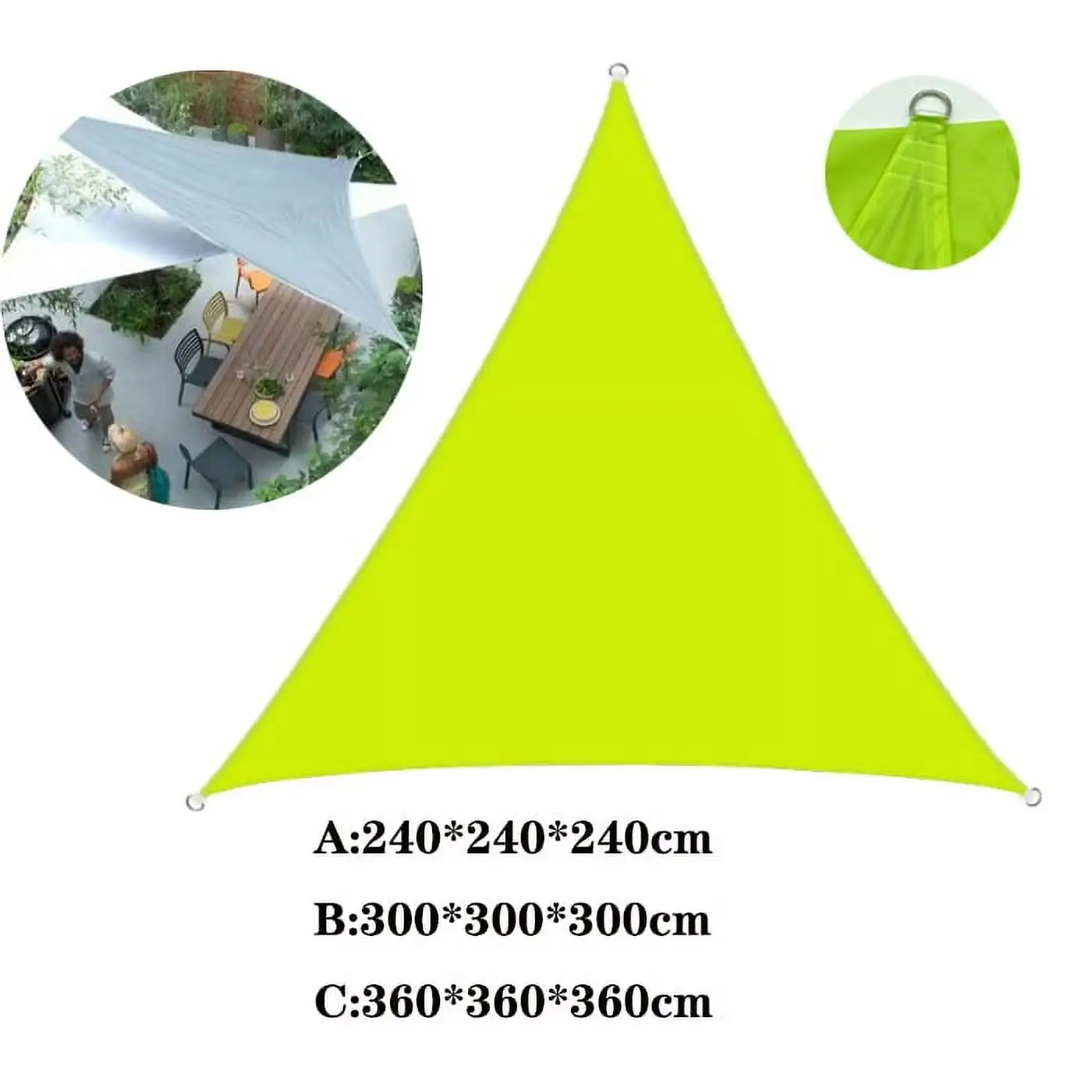 94.5*94.5*94.5 Green Triangle Sun Shade Sail Canopy Awning Triangle. 95% UV Blockage. Water & Air Permeable