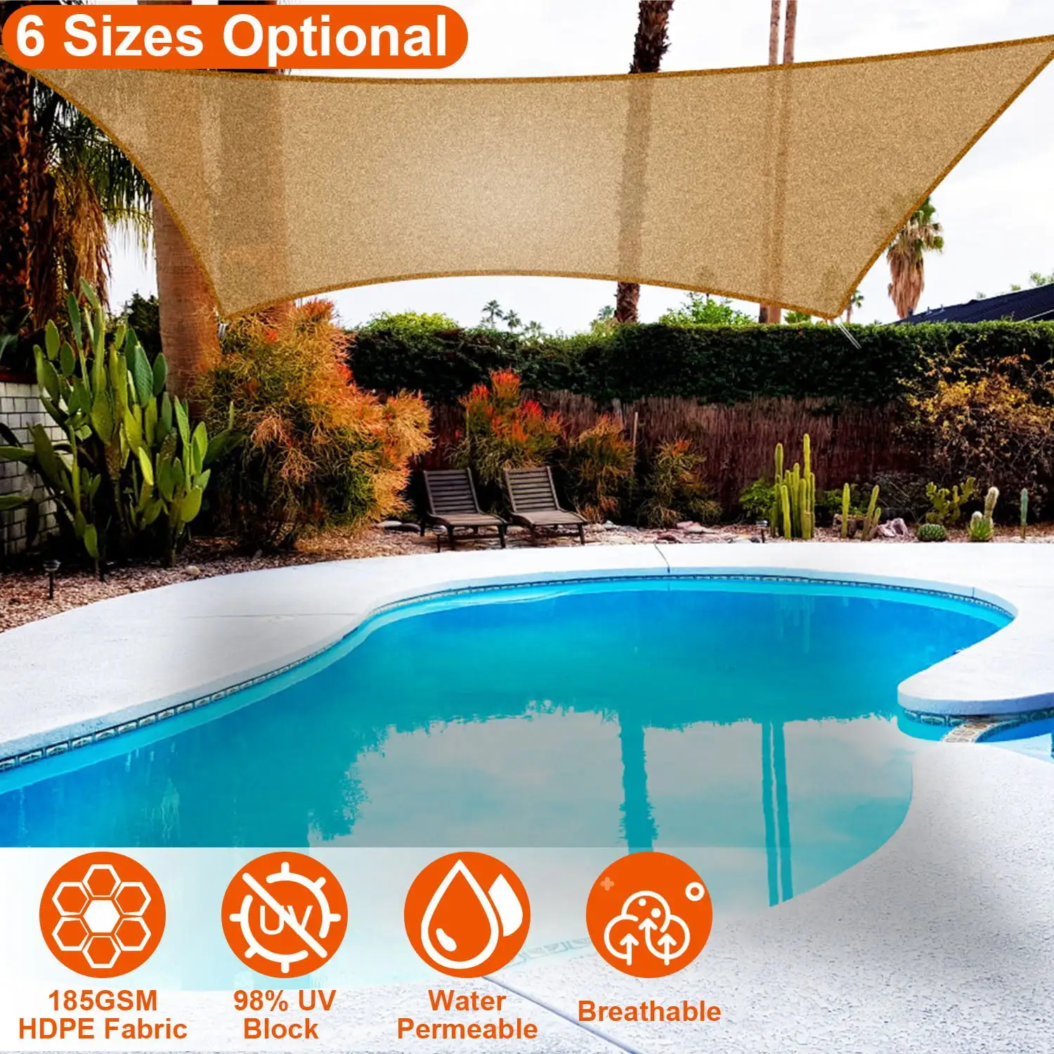 98% UV Rectangle Shade Sail Top Canopy iMounTEK 185GSM HDPE Water Permeable Canopy w/ Snap Hook Rope