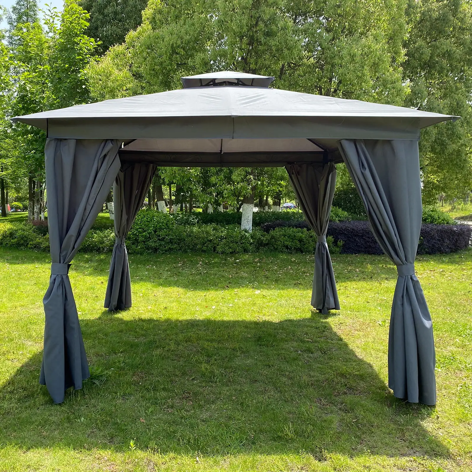 Branax Metal Canopy Gazebo 10x10 ft. Outdoor Gazebo Steel Frame with Vented Soft Top. Portable Tent for Backyard. Patio and Lawn. Gazebo Tent With Curtains. Gray