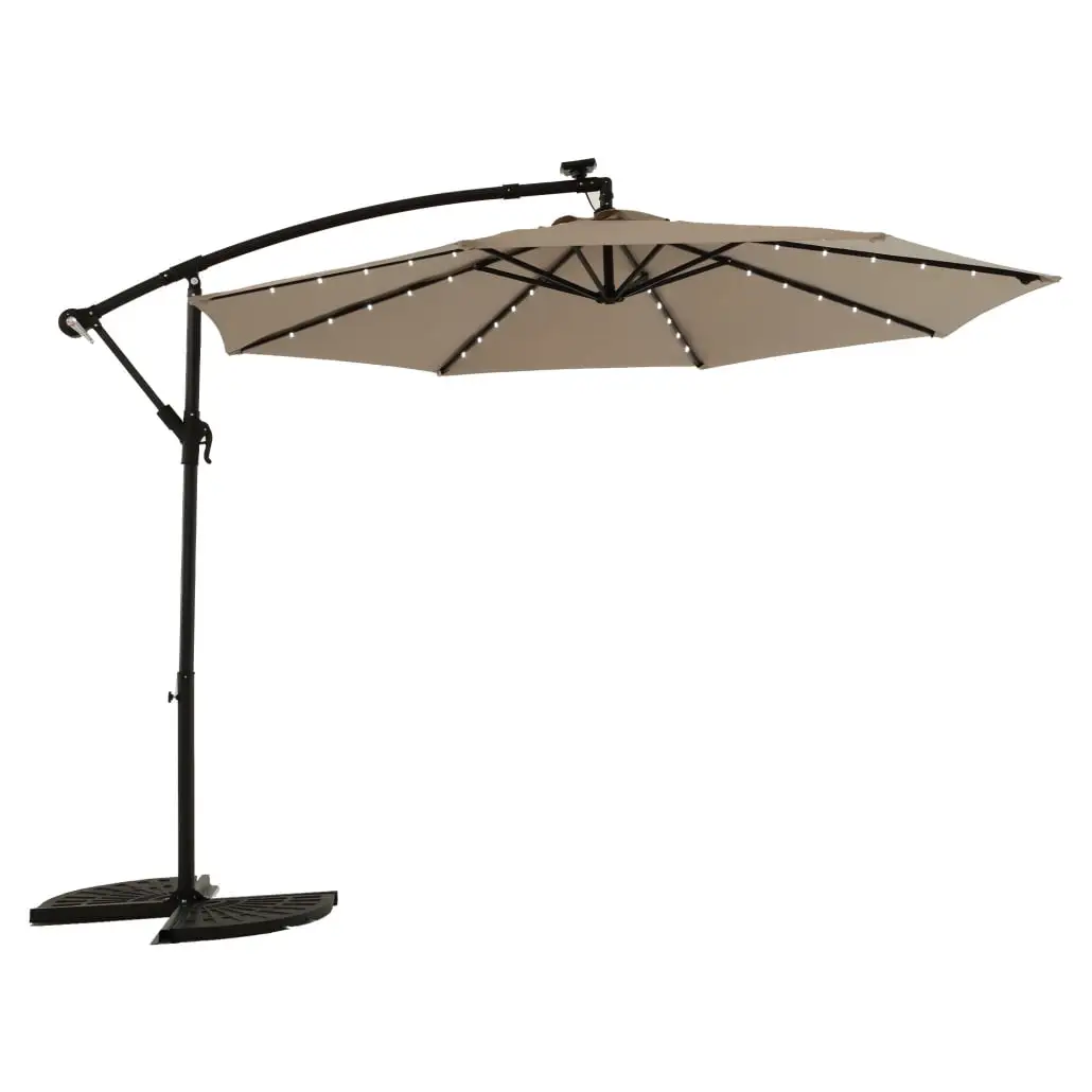 9FT Solar Umbrella with 40 LED Lighted. Outdoor Patio Table Umbrella with Tilt and Crank Lift. Offset Hanging Market Patio Umbrella with 8 Sturdy Ribs for Backyard. Lawn. Garden. Khaki