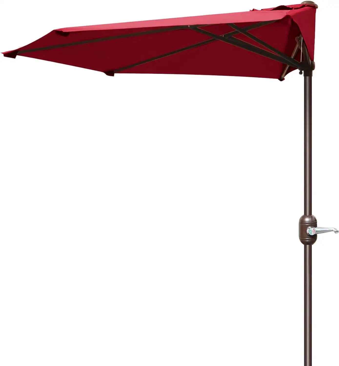 9Ft Half Round Patio Market Umbrella W/ 5 Ribs - Easy Crank Opening Shade Canopy For Balconies. Porches. Or Against A Wall By Pure Garden