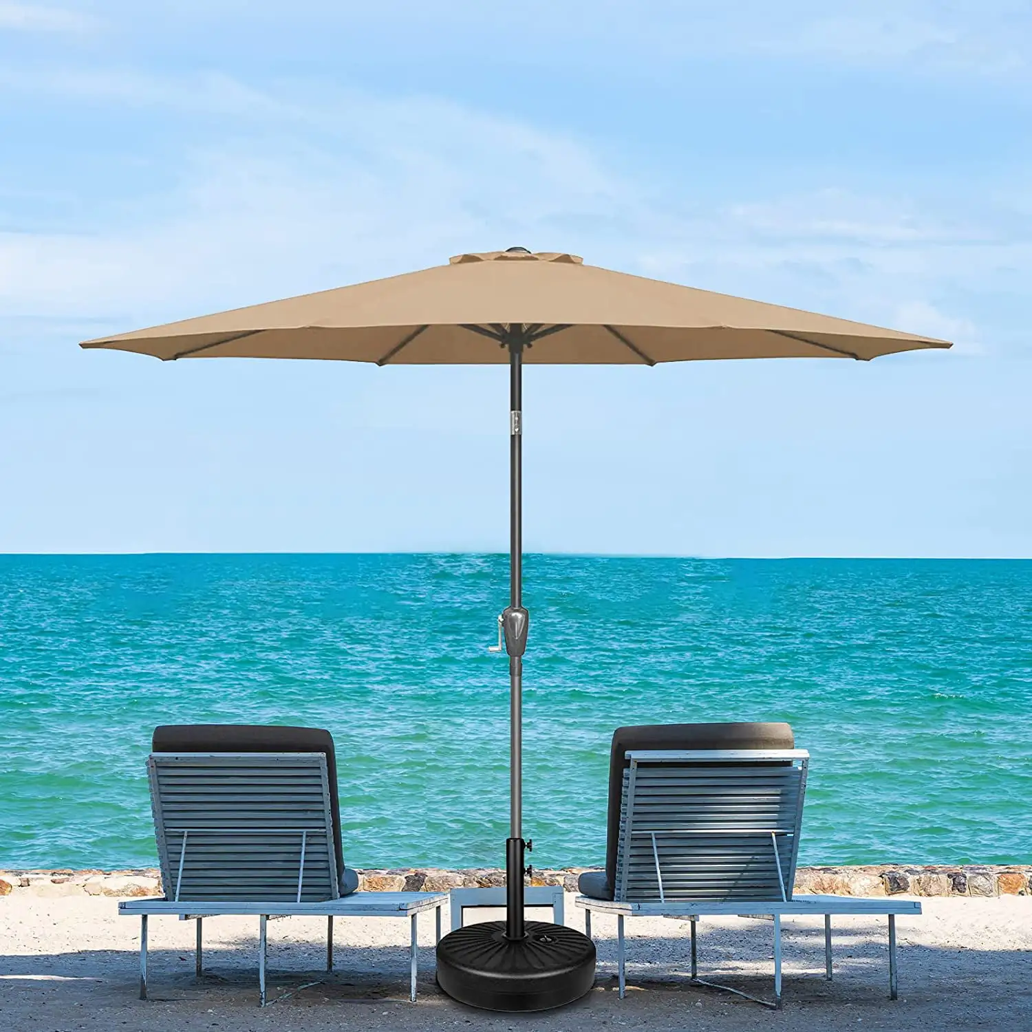 9FT Patio Umbrella. Non-Fading Outdoor Table Yard Umbrella . UV Protect Umbrella with Push Button Tilt/Crank. 8 Sturdy Ribs for Garden. Deck. Backyard. Pool