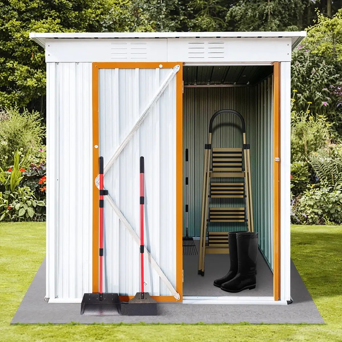 ZPL 5FT x 3FT Outdoor Storage Shed. Metal Garden Shed with Single Lockable Door For Backyard Patio Lawn.Orange