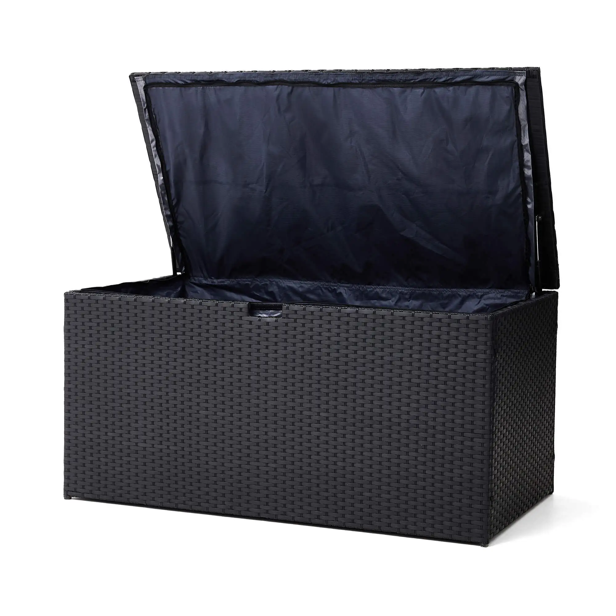 Glitzhome 140 Gallon Outdoor Wicker Storage Box with Lid Oversized All-Weather Deck Storage Bin