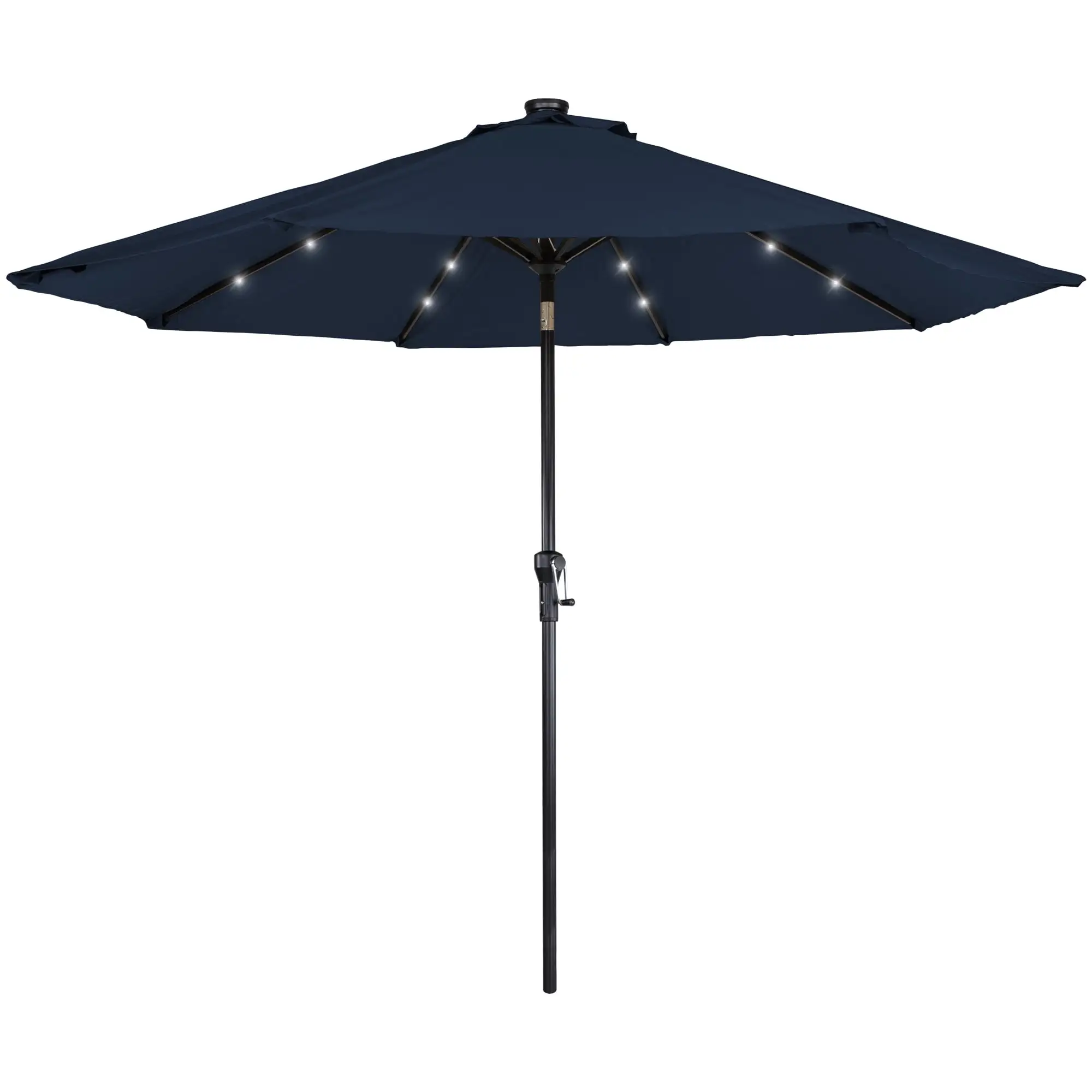 9ft Solar Lighted Outdoor Patio Market Umbrella with Hand Crank and Tilt Navy Blue