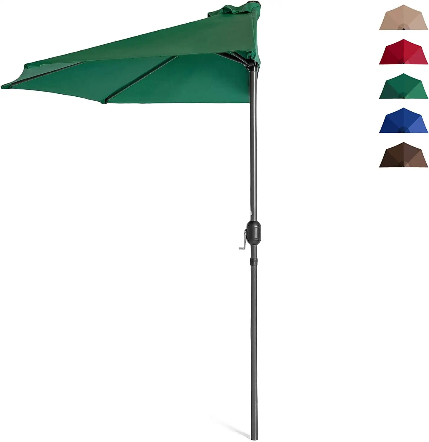 9ft Steel Half Patio Umbrella for Backyard. Deck. Garden w/ 5 Ribs. Crank Mechanism. UV- and Water-Resistant Fabric