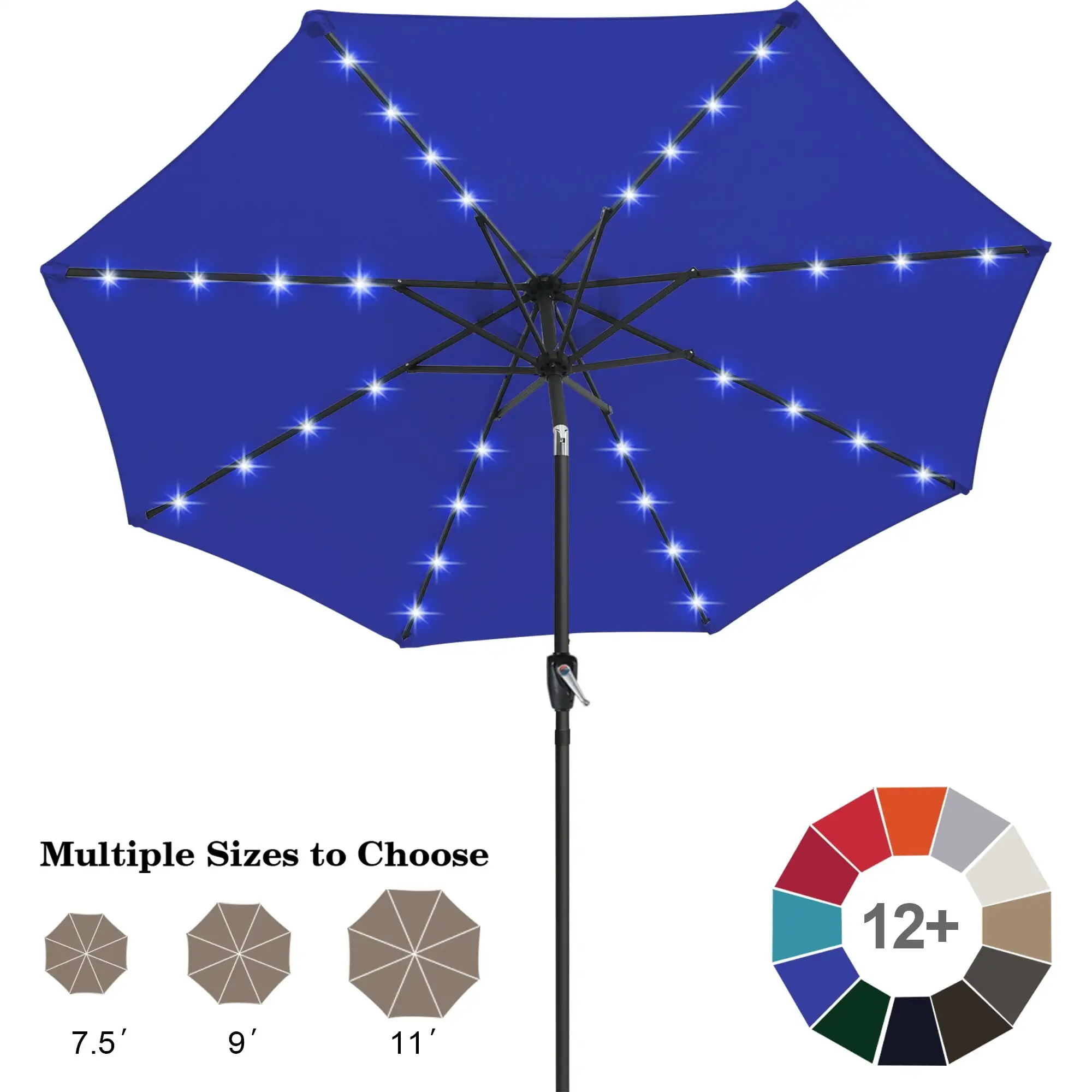 ABCCANOPY 9FT Outdoor Patio Solar Umbrella with 32LED Lights Blue