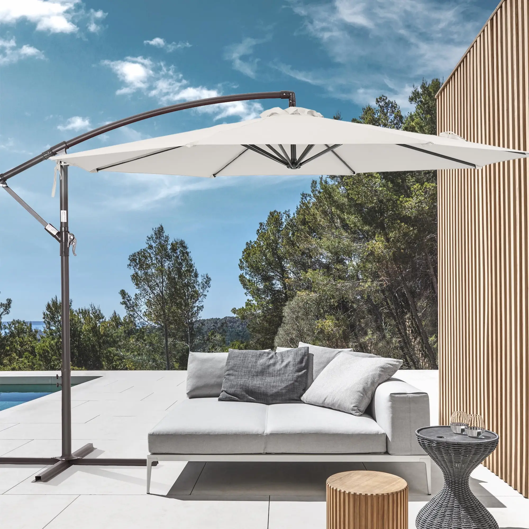 ACEGOSES 10ft Outdoor Patio Umbrella. Round Canopy Offset Umbrella for Villa Gardens. Lawns and Yard.White