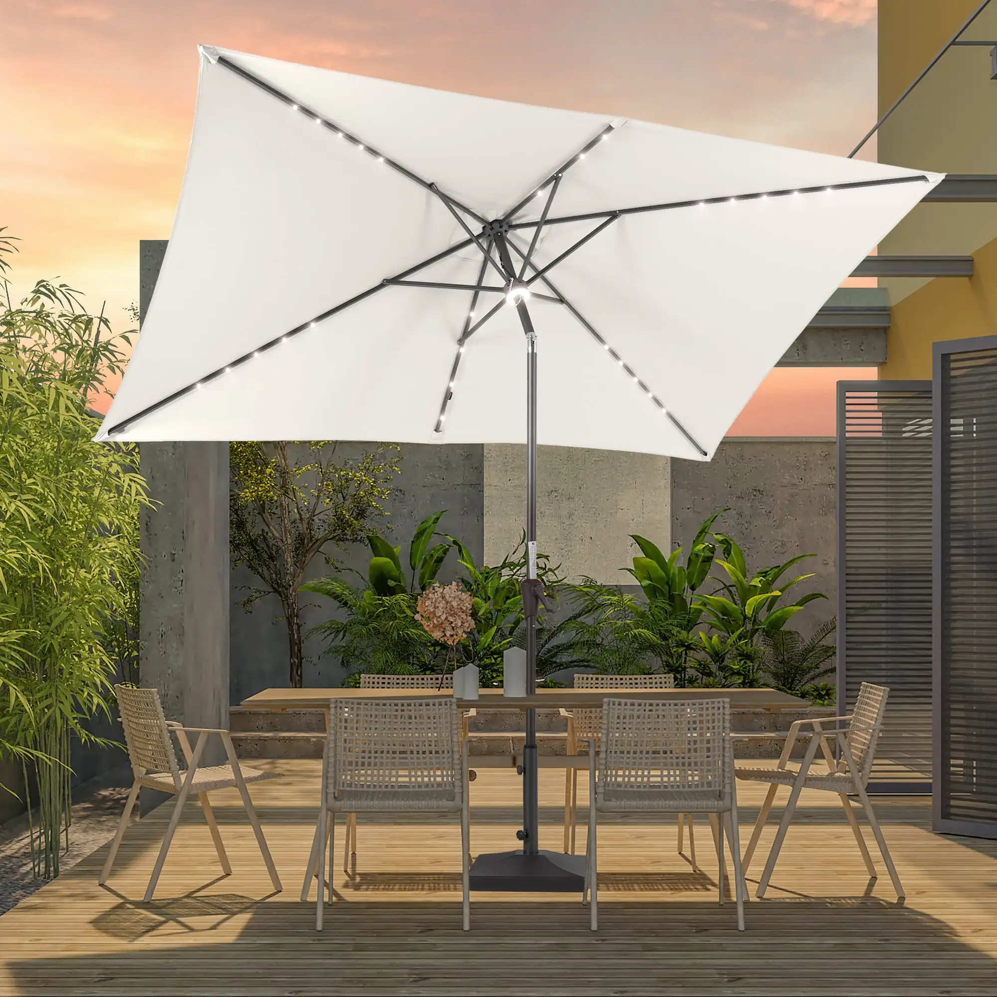 ACEGOSES 10x6.5ft Patio LED Market Shade Table Umbrella for Patio and Outdoor with Tilt Button for Deck. Garden and Pool.Ivory