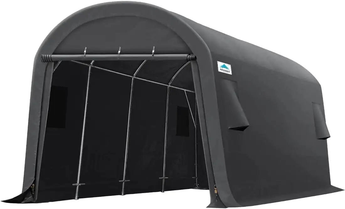 ADVANCE OUTDOOR 10X20 ft Carport Heavy Duty Canopy Storage Shelter Shed with 2 Rolled up Zipper Doors & Vents. Gray