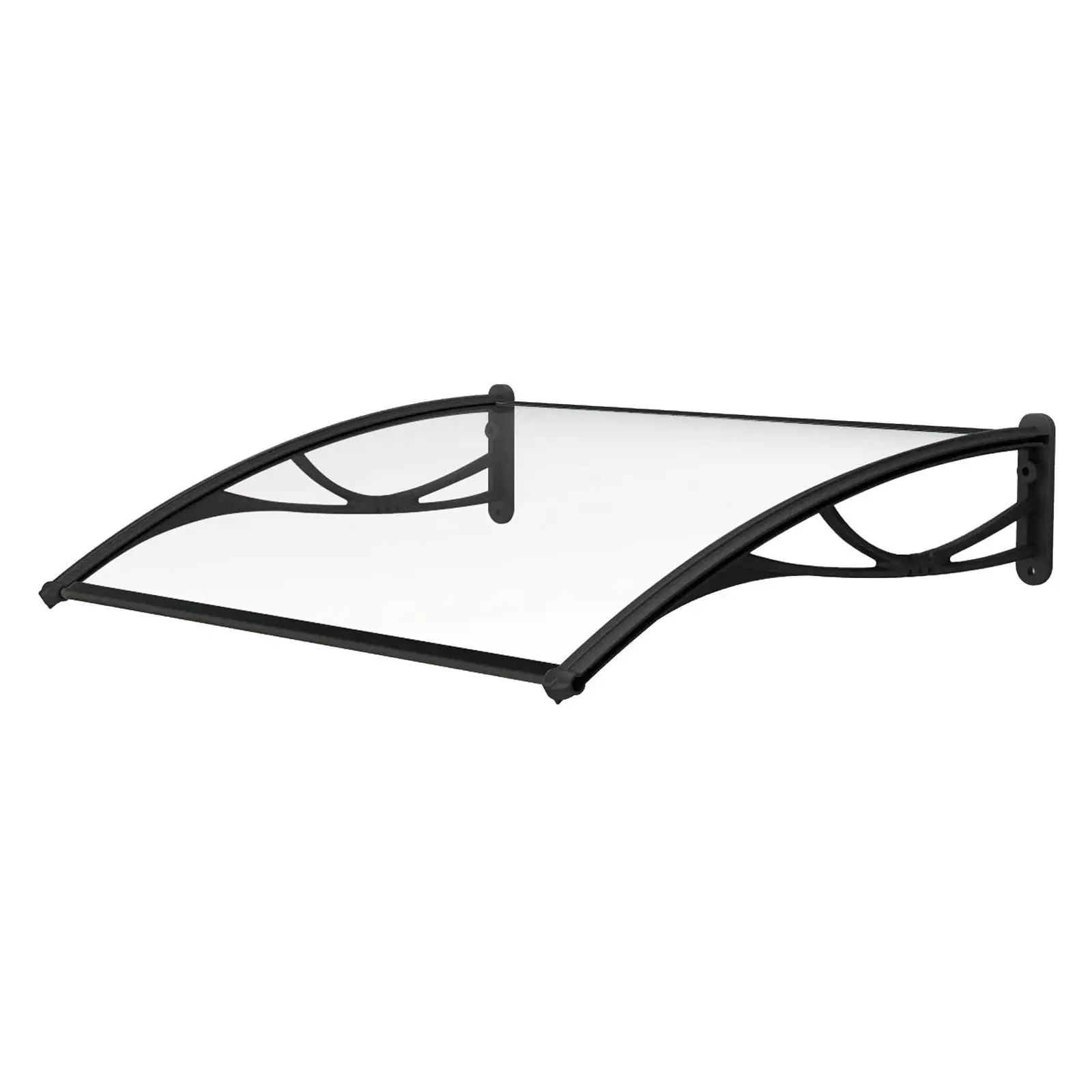 ADVANING 55X31 Solid Polycarbonate Door Awning. PN Series. Clear Sheet. Black Brackets. DA5531-PBS1N