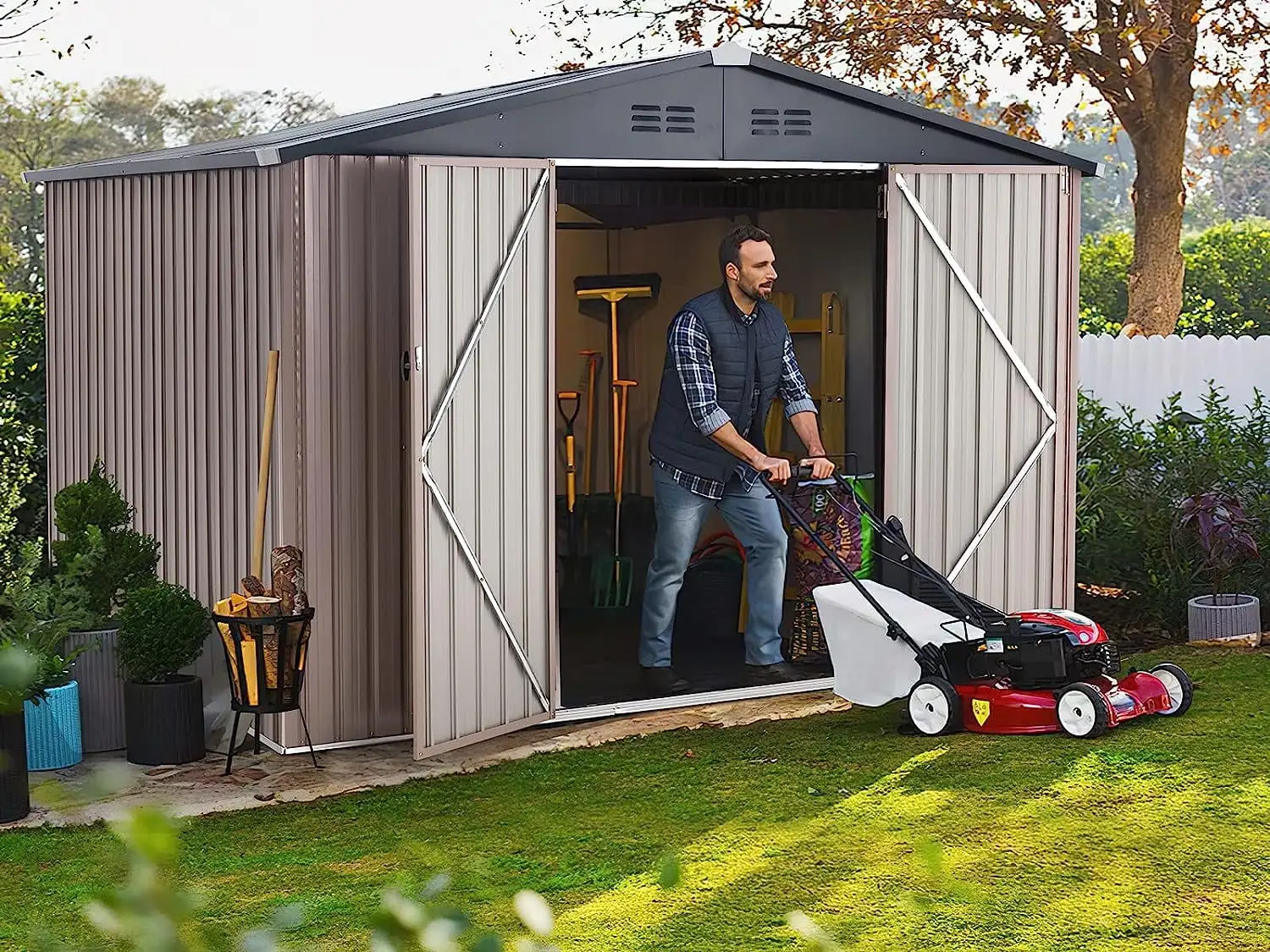 AECOJOY 10' x 8' Outdoor Metal Storage Shed with Lockable Door for Backyard