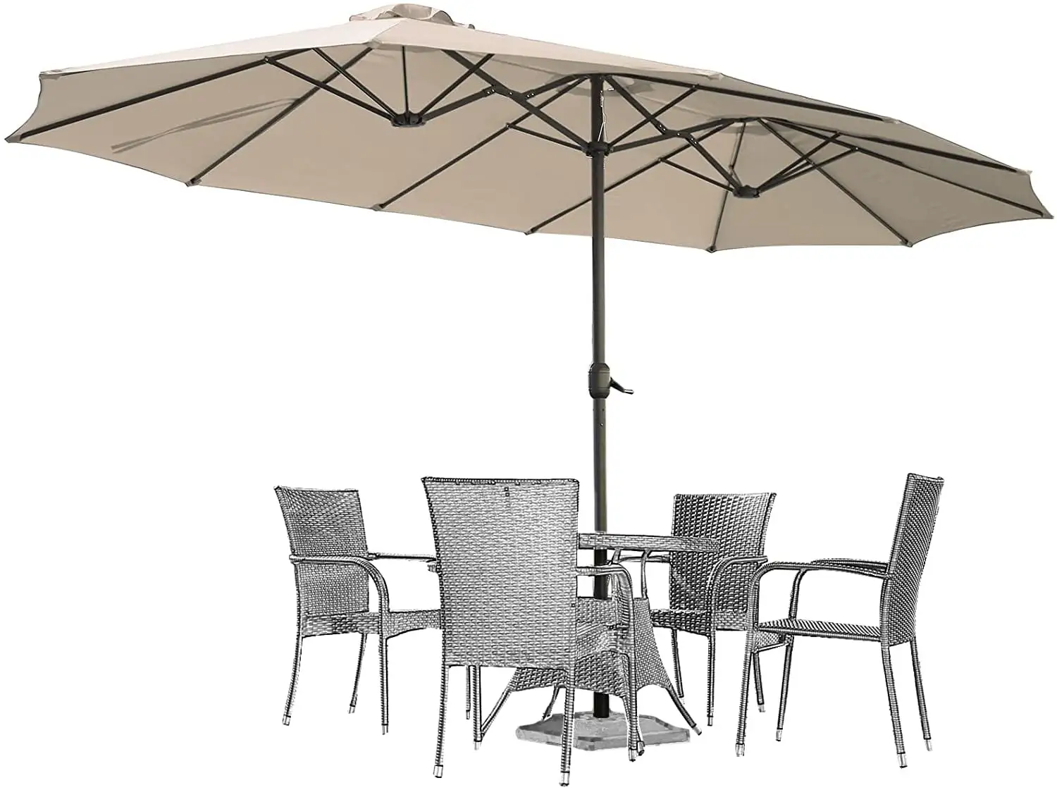 AECOJOY 15 Ft Patio Double Sided Umbrella Large Outdoor Umbrella - Beige