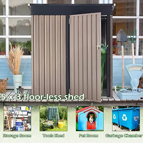 AECOJOY 5 x 3 Ft Shed. Small Outdoor Storage Tool Shed (Sliding Door). Metal Garden Shed for Yard. Outdoor Storage Clearance in Grey