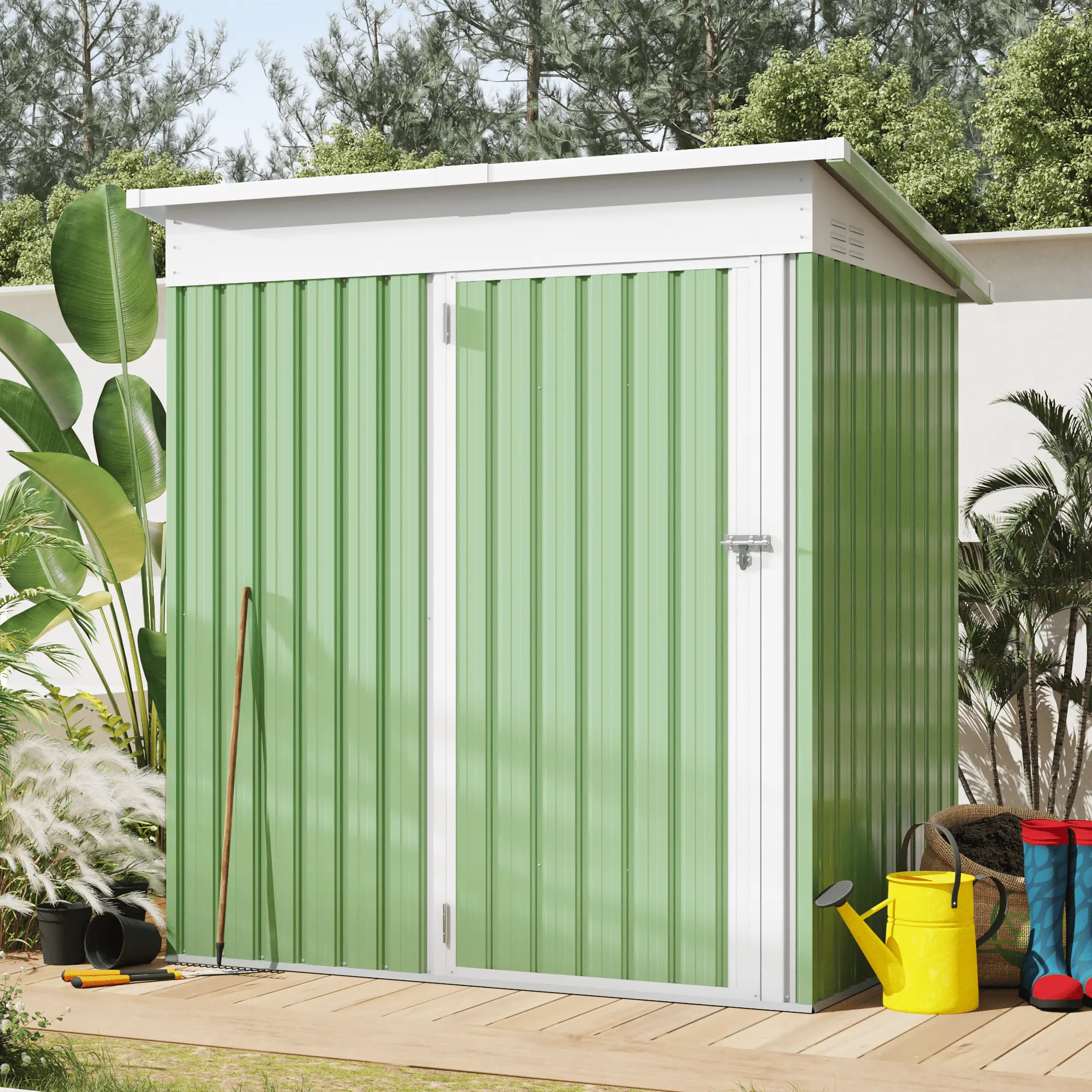 AECOJOY 5' x 3' Outdoor Metal Storage Shed with Lockable Door for Backyard in Green