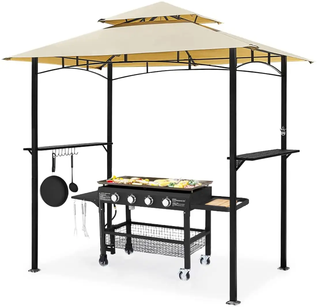 AECOJOY 8' x 5' Outdoor Grill Gazebo with Vented Top. Double Tier BBQ Canopy Gazebo-Beige. 5 inch