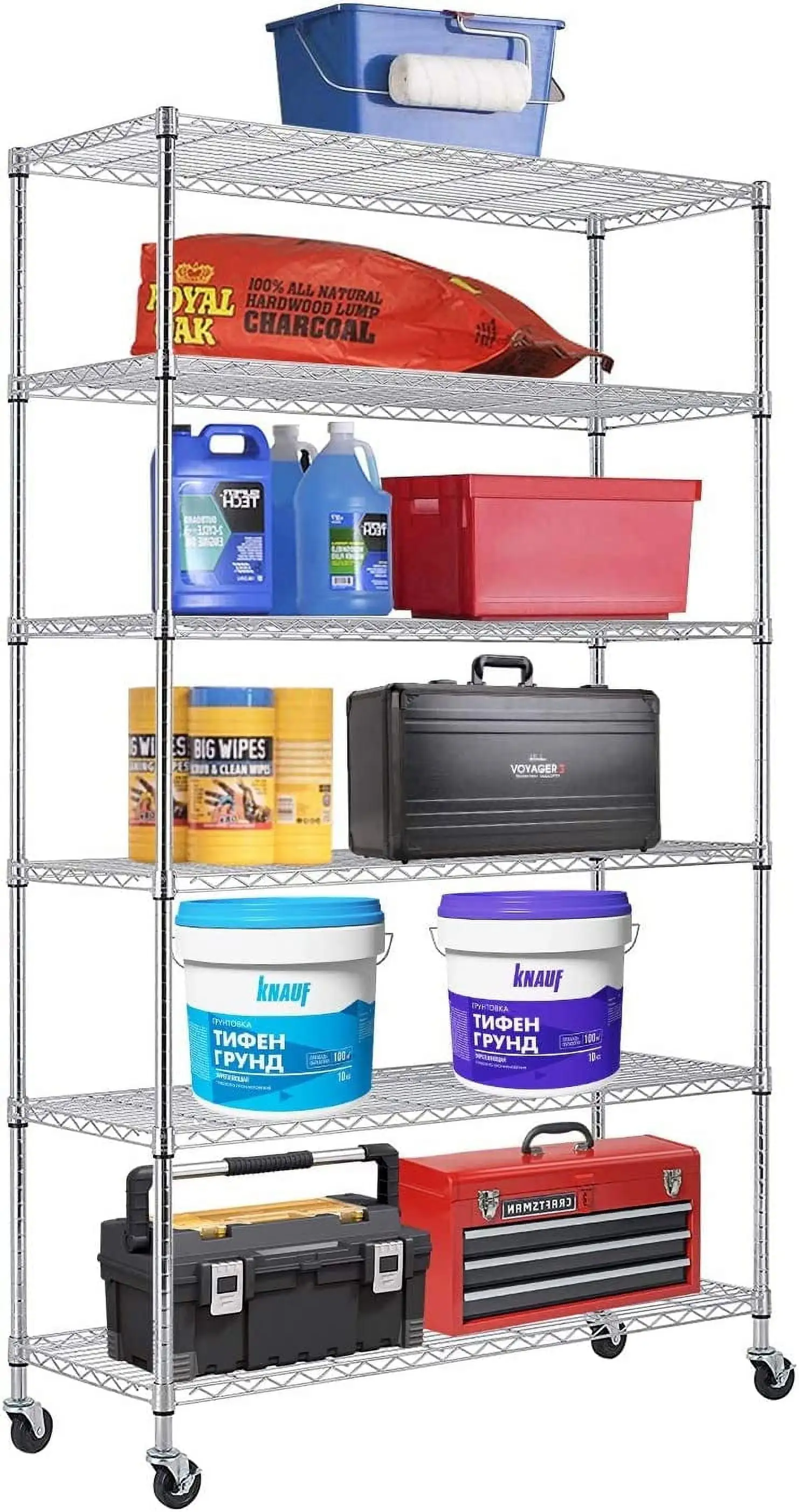 AEFRGHS 6 Tier Commercial Grade Wire Shelving Unit Metal Organizer Heavy Duty Unit Wire Rack NSF Certification 2100LBS Capacity with Wheels-18x48x72