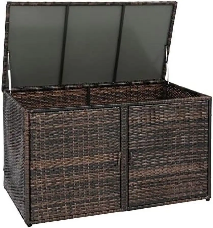 AEFRGHS 67 Gallon Outdoor Wicker Box Patio Rattan Square Deck Box All Weather Patio Organizer for Storing Tools Accessories and Toys (Brown)