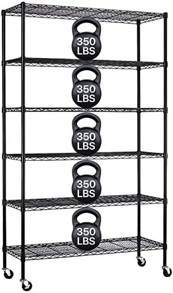 AEFRGHS Metal Shelves 6 Layer Wire Shelving on Wheels Heavy Duty Metal Rack Utility Shelves 48" NSF Steel Racks 2100 LBS Capacity Adjustable Standing Shelves for Garage Kitchen Offic