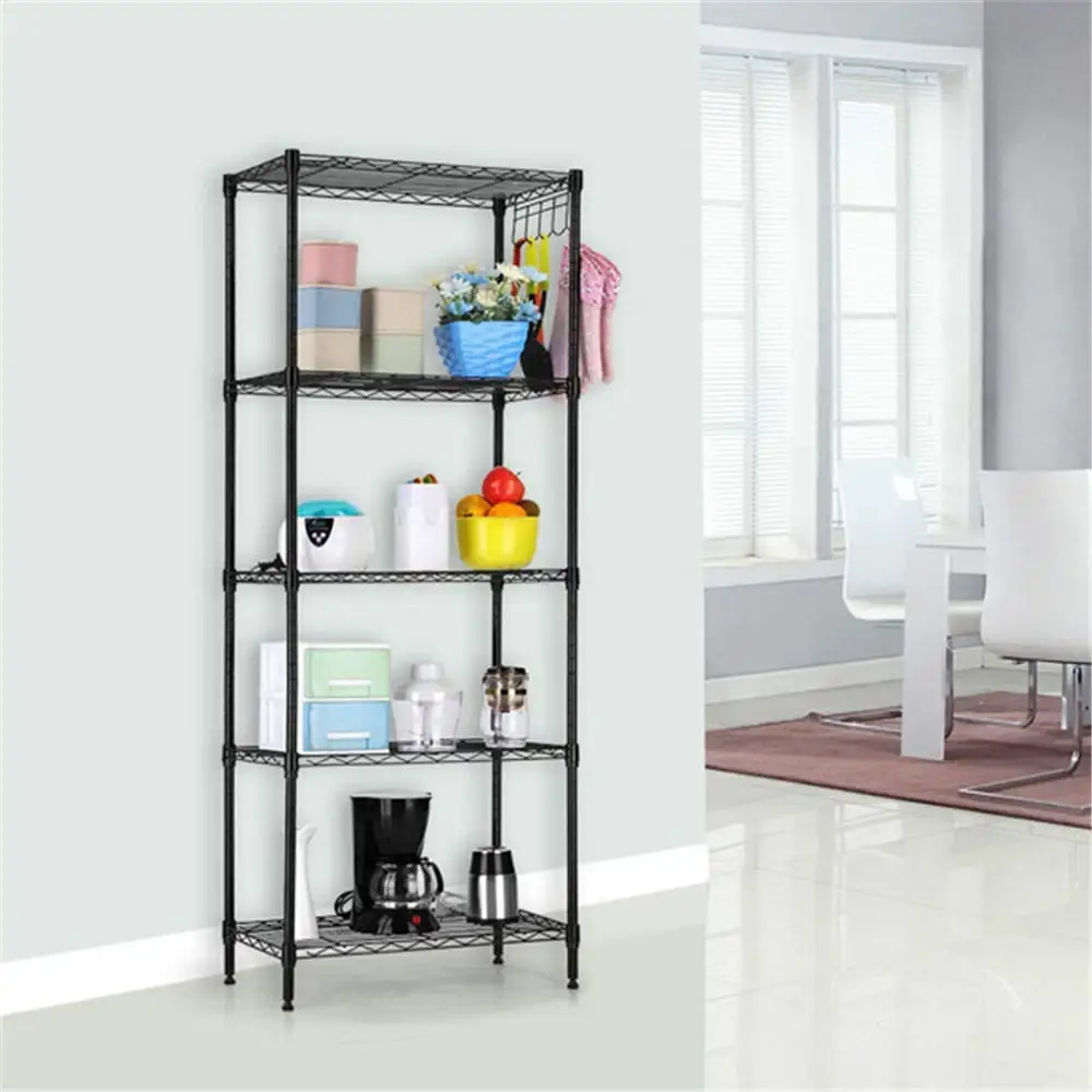 AESTTY 5 Tier Changeable Assembly Floor Standing Carbon Steel Storage Rack Blac