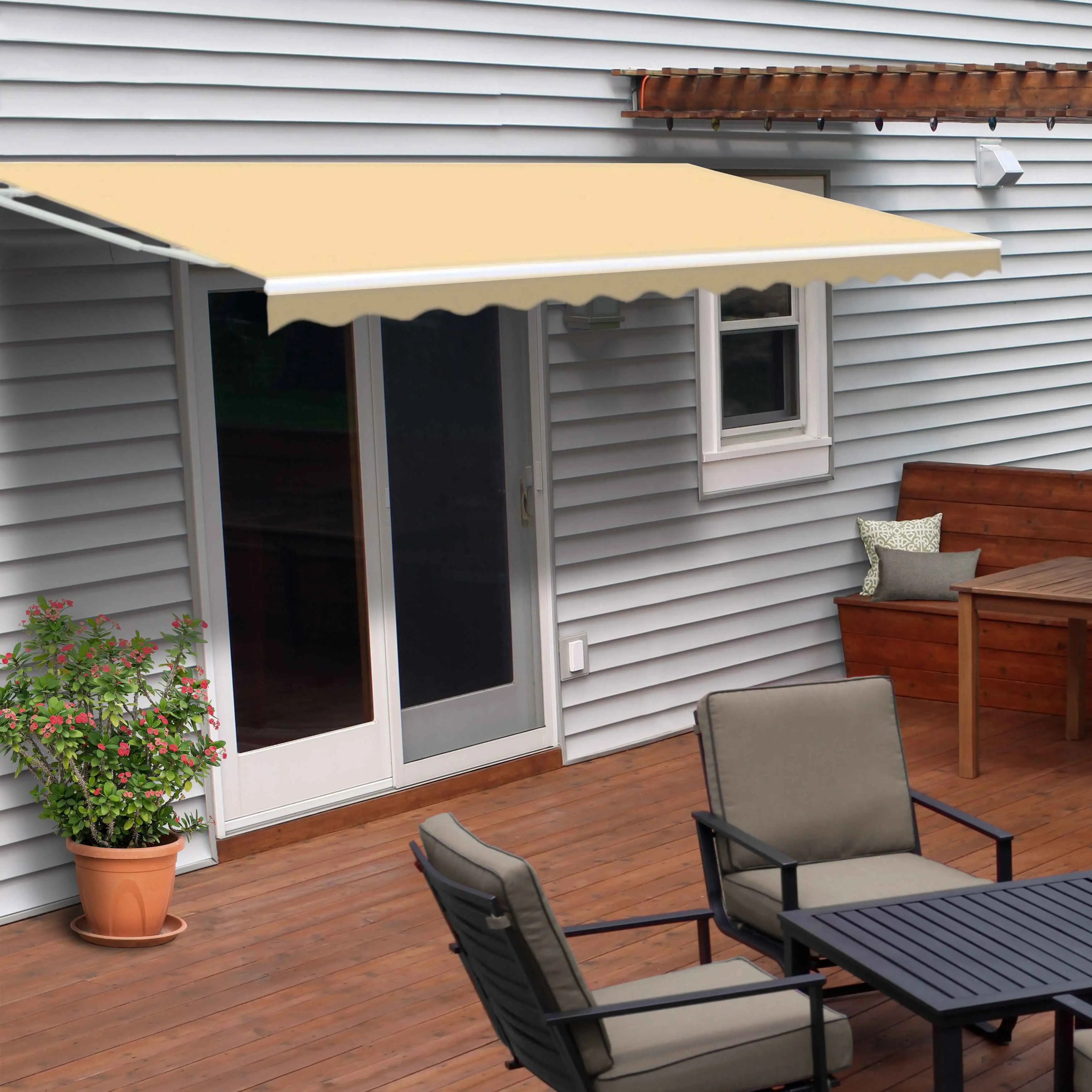 ALEKO 12' x 10' Motorized Retractable Patio Awning. Ivory Color