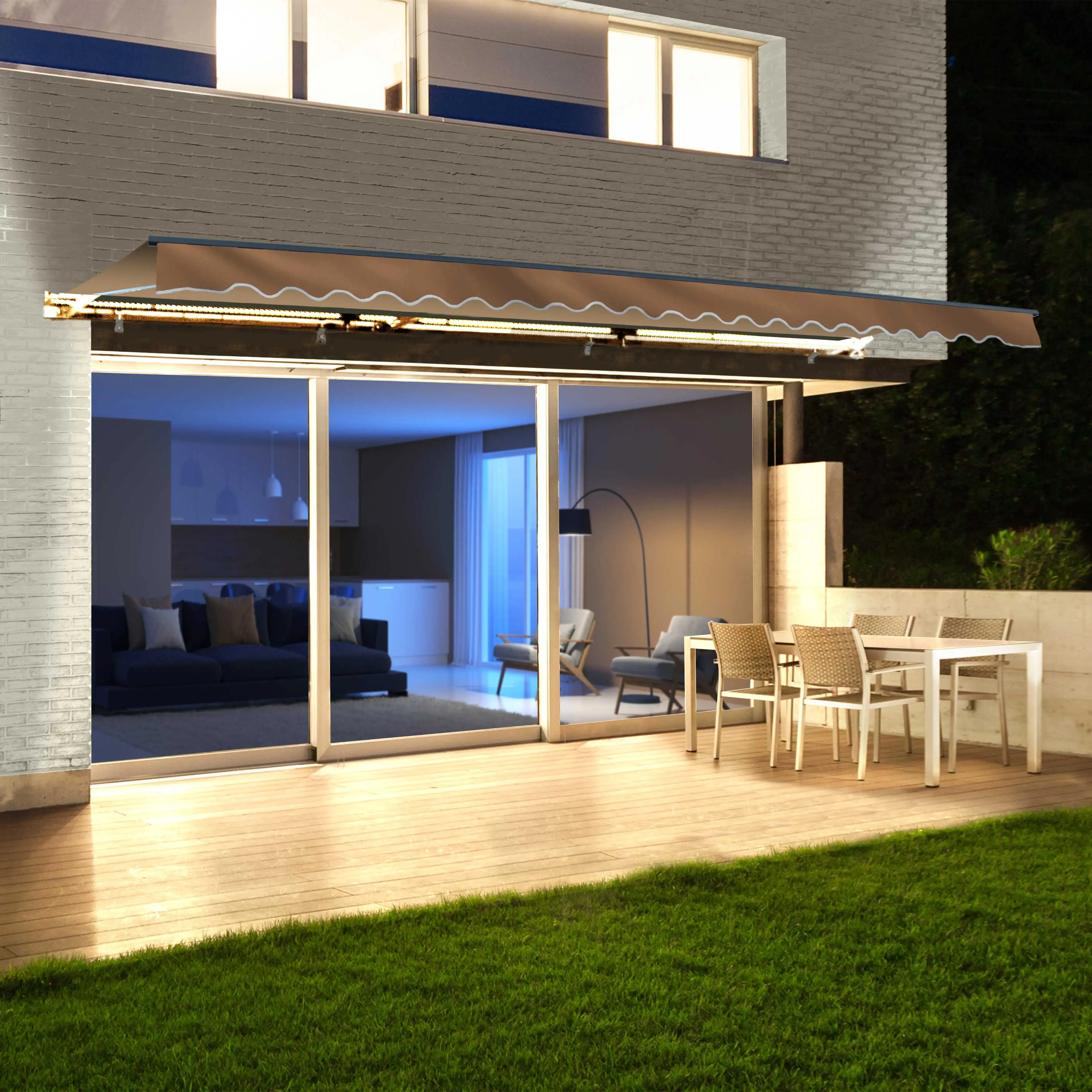 ALEKO 12' x 10' Sand LED Half Cassette Motorized Retractable Patio Awning with Remote Control