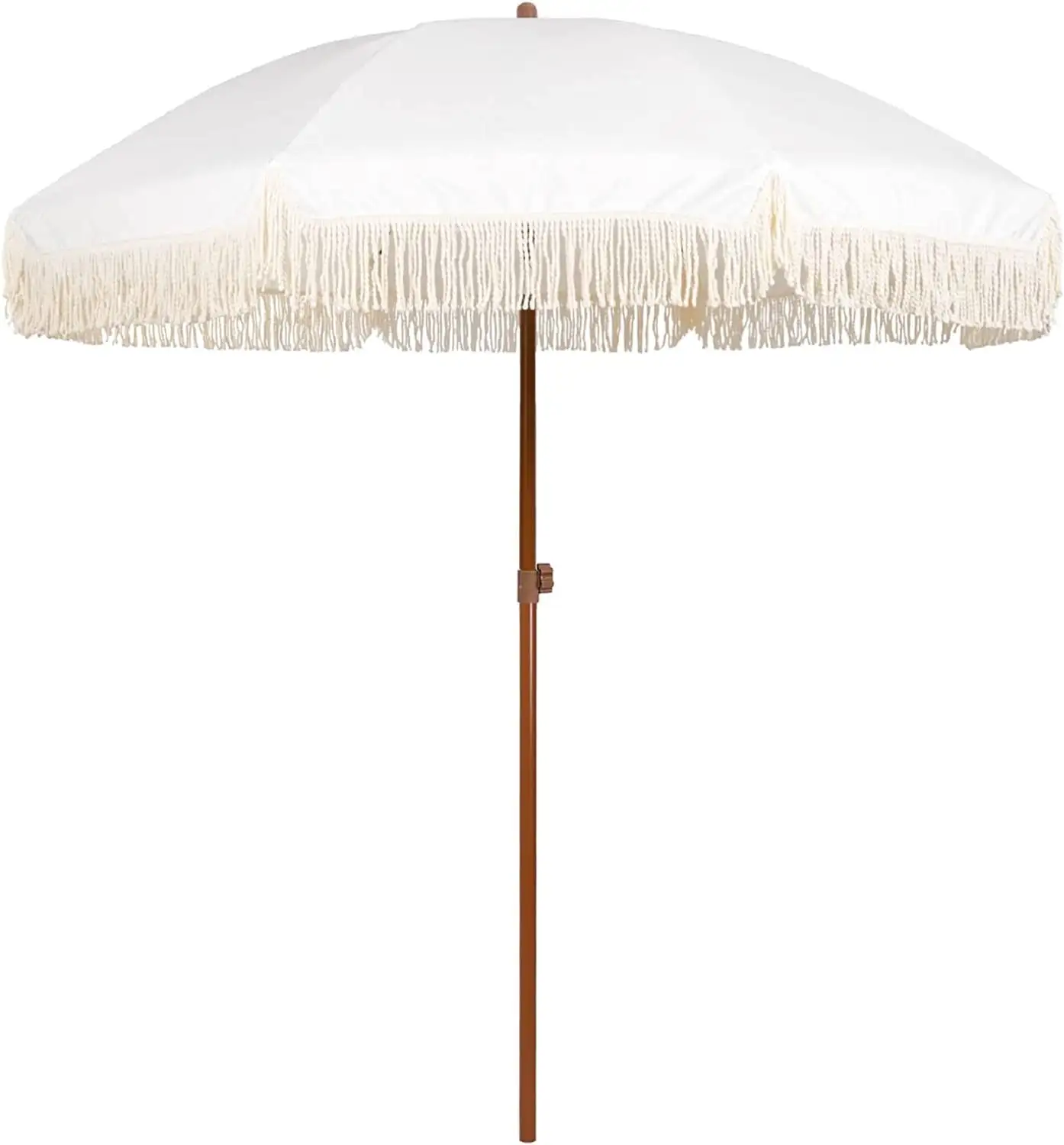 AMMSUN 7ft Patio Umbrella with Fringe Outdoor Tassel Umbrella UPF50+ Tilt Boho Umbrella.White Cream