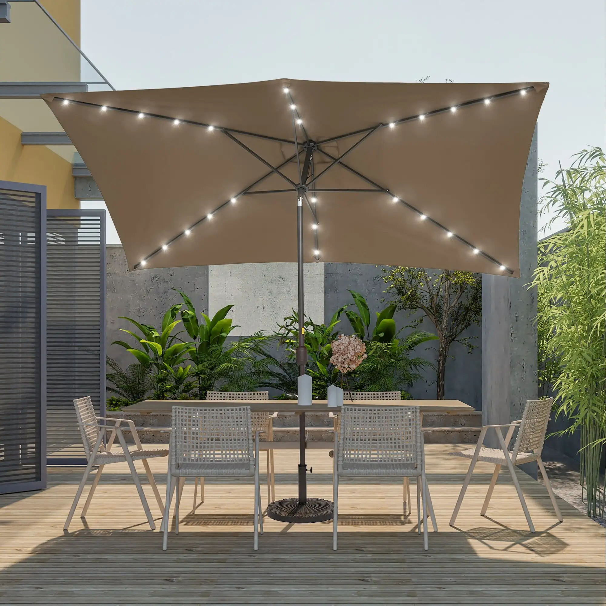 AOOLIMICS 10x6.5ft LED Umbrella Patio Market Outside Table Umbrella Taupe