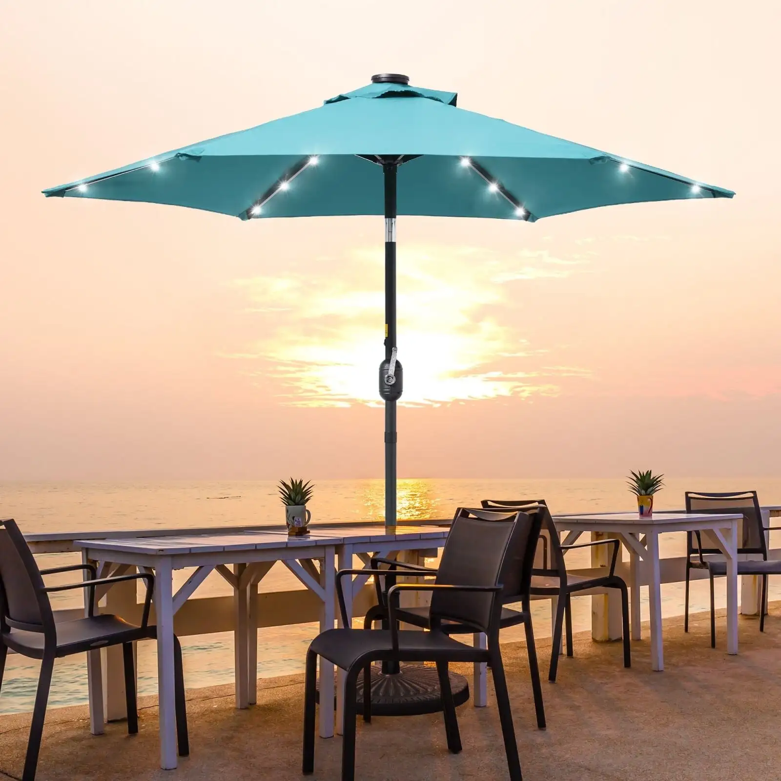 AOOLIMICS LED Outdoor Patio 7.5 ft. Deck Solar Light Market Umbrella LakeBlue