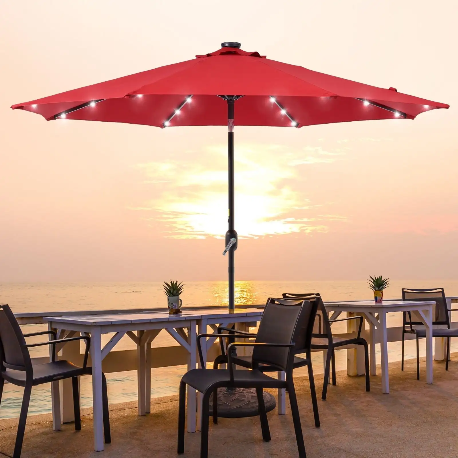 AOOLIMICS LED Outdoor Patio 9 ft. Deck Solar Light Market Umbrella Red