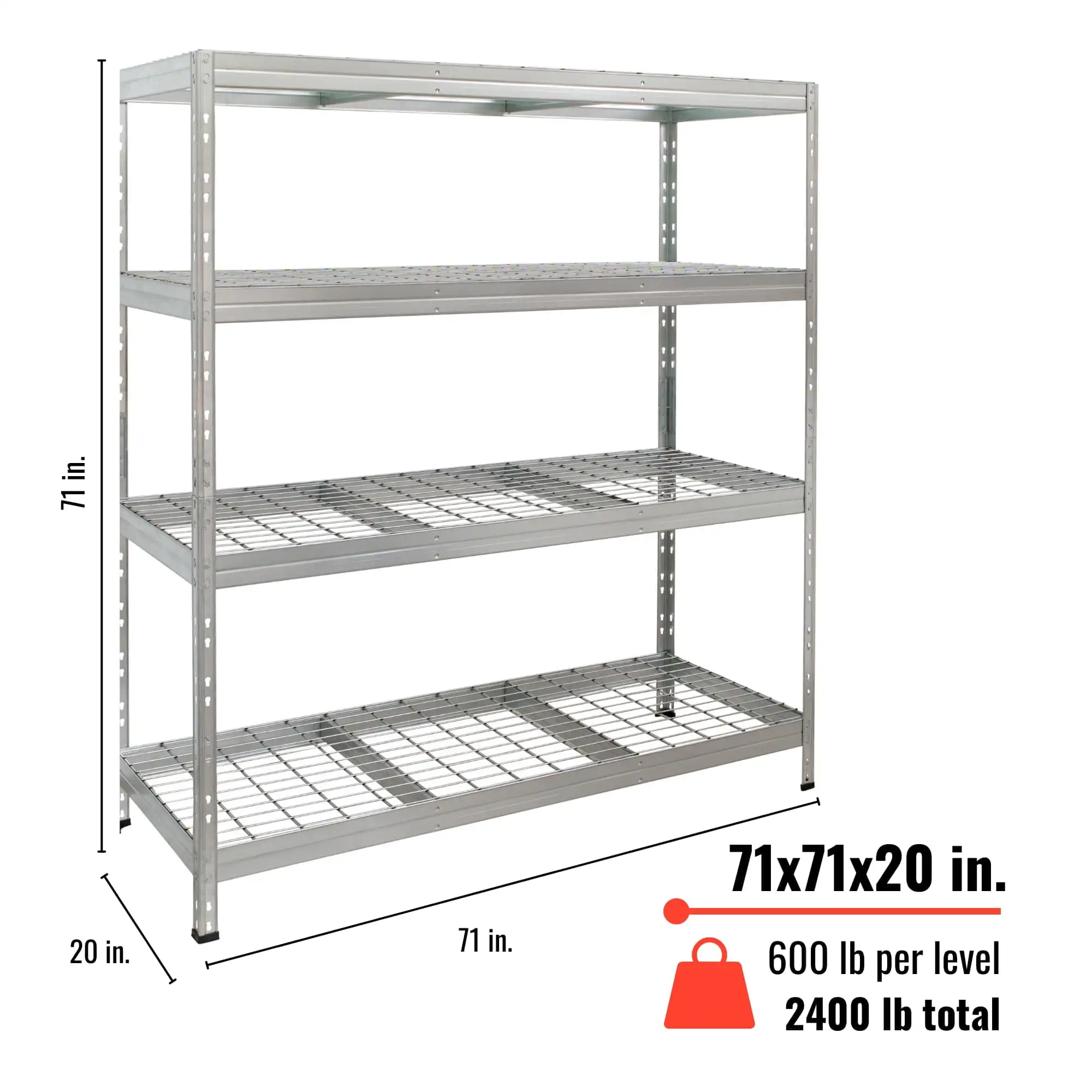 AR Shelving Heavy Duty 71H x 71W x 20D in. Galvanized 4-Tier 2.400 lbs