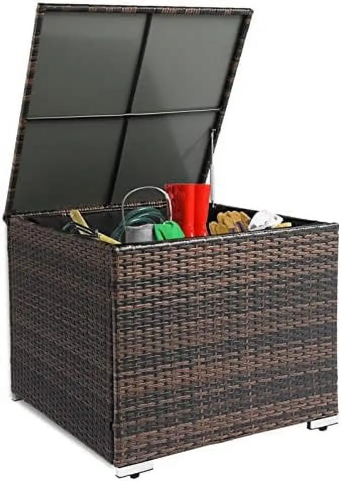 ASDRFYU 67 Gallon Outdoor Wicker Box Patio Rattan Square Deck Box All Weather Patio Organizer for Storing Tools Accessories and Toys (Brown)