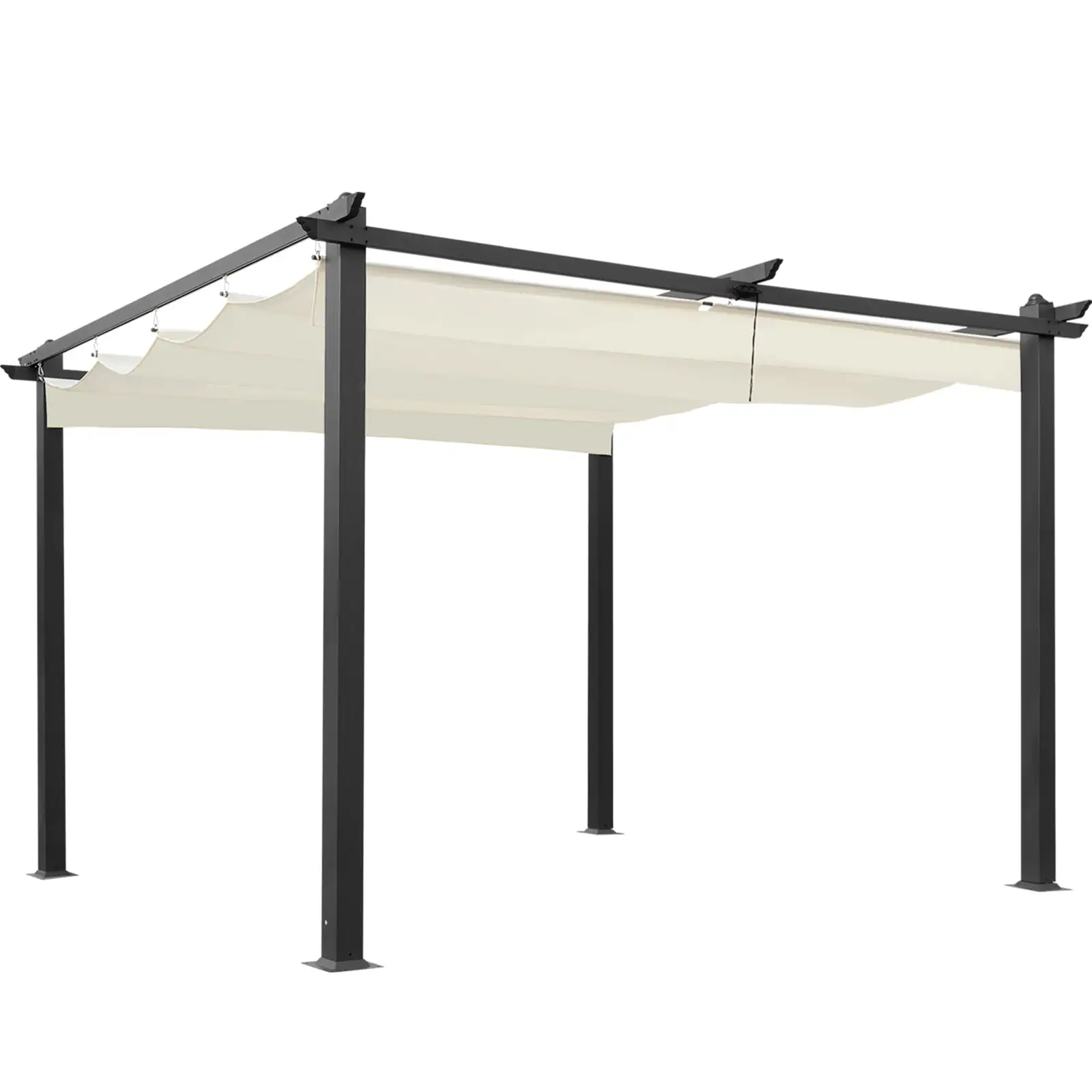 AVAWING 1 Piece 10 x 13FT Outdoor Garden Retractable Pergola. Patio Canopy. Aluminum Frame. Beige